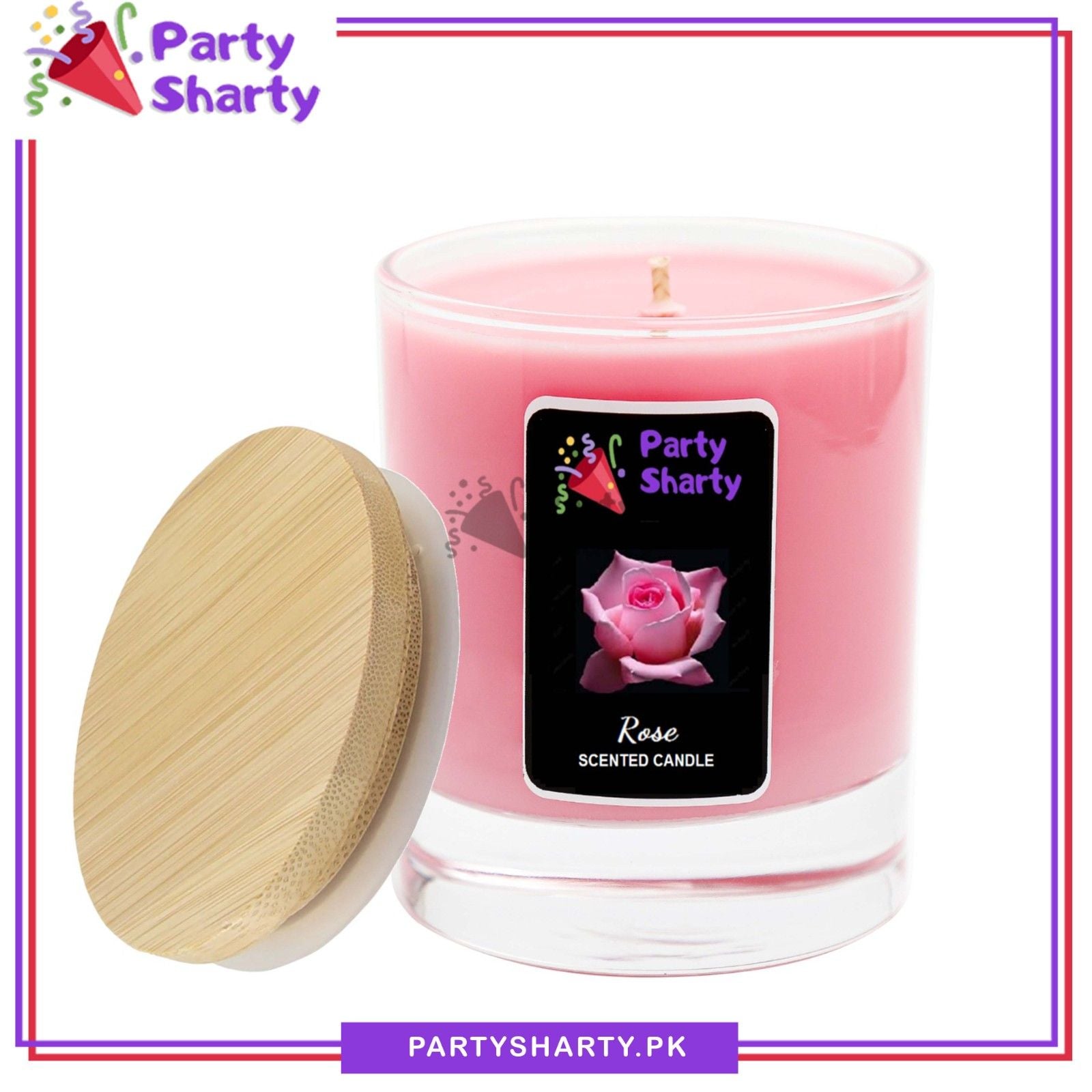 Rose Scented Candle - Glass Jar with Wooden cap