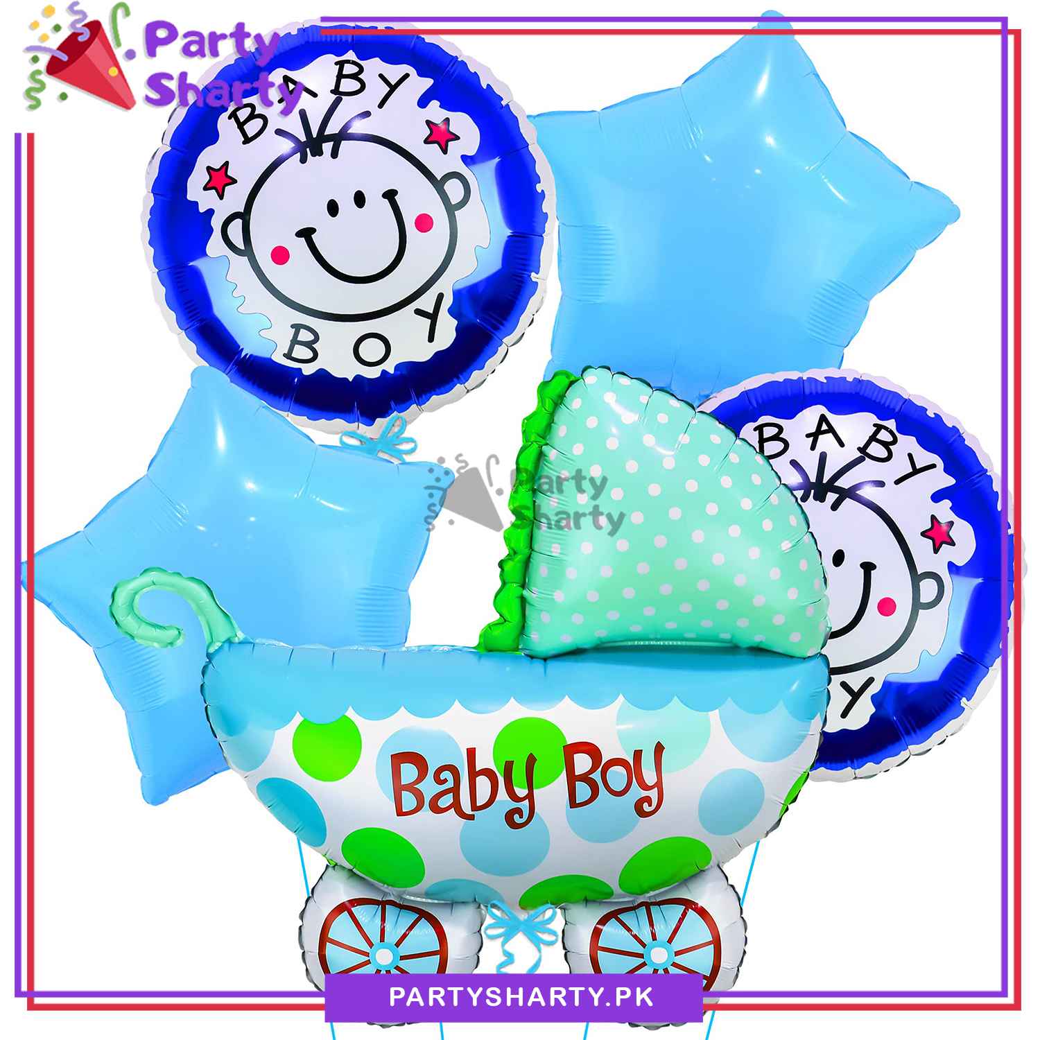 Baby Boy / Girl Cart Shaped Foil Balloon Set For Baby Shower Decoration and Celebrations