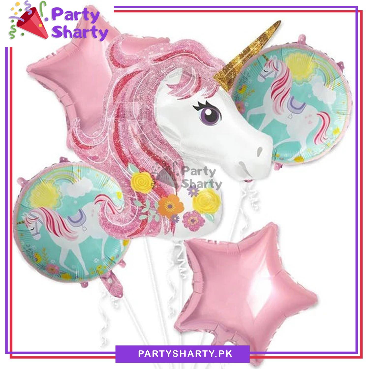 5pcs/Set Believe in Unicorn Cartoon Foil Balloon Set For Unicorn Theme Decoration