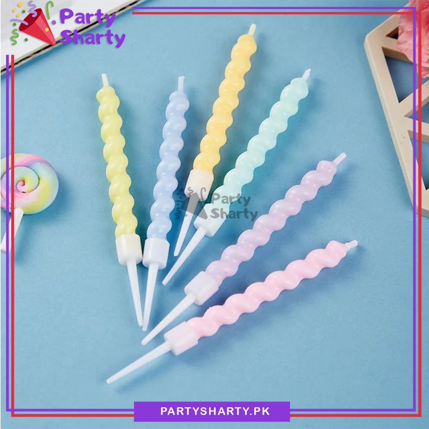 6Pcs/Set Birthday Candles Cake Candle Twisted Spiral Candle Multi Color Candy Theme