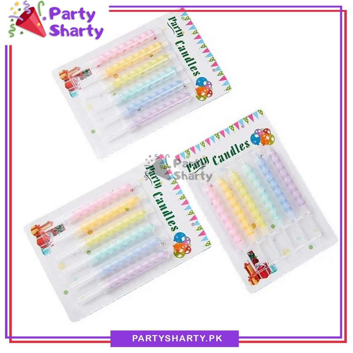 6Pcs/Set Birthday Candles Cake Candle Twisted Spiral Candle Multi Color Candy Theme