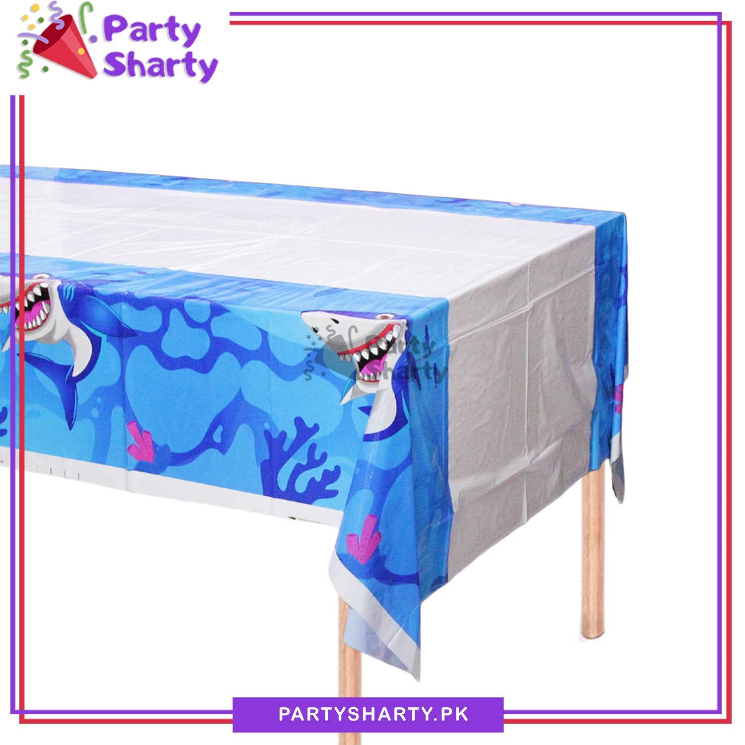 Blue Shark Party Theme Table Cover for Birthday Party and Decoration