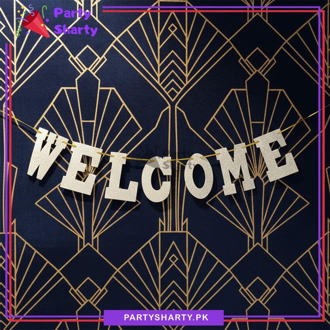 Silver Color WELCOME Letter Glitter Foamic Banner For Welcome Theme Decoration