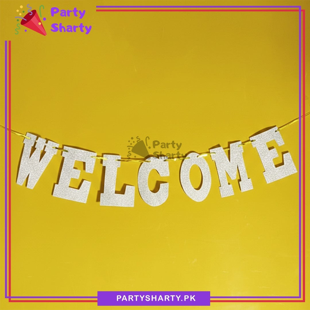 Silver Color WELCOME Letter Glitter Foamic Banner For Welcome Theme Decoration