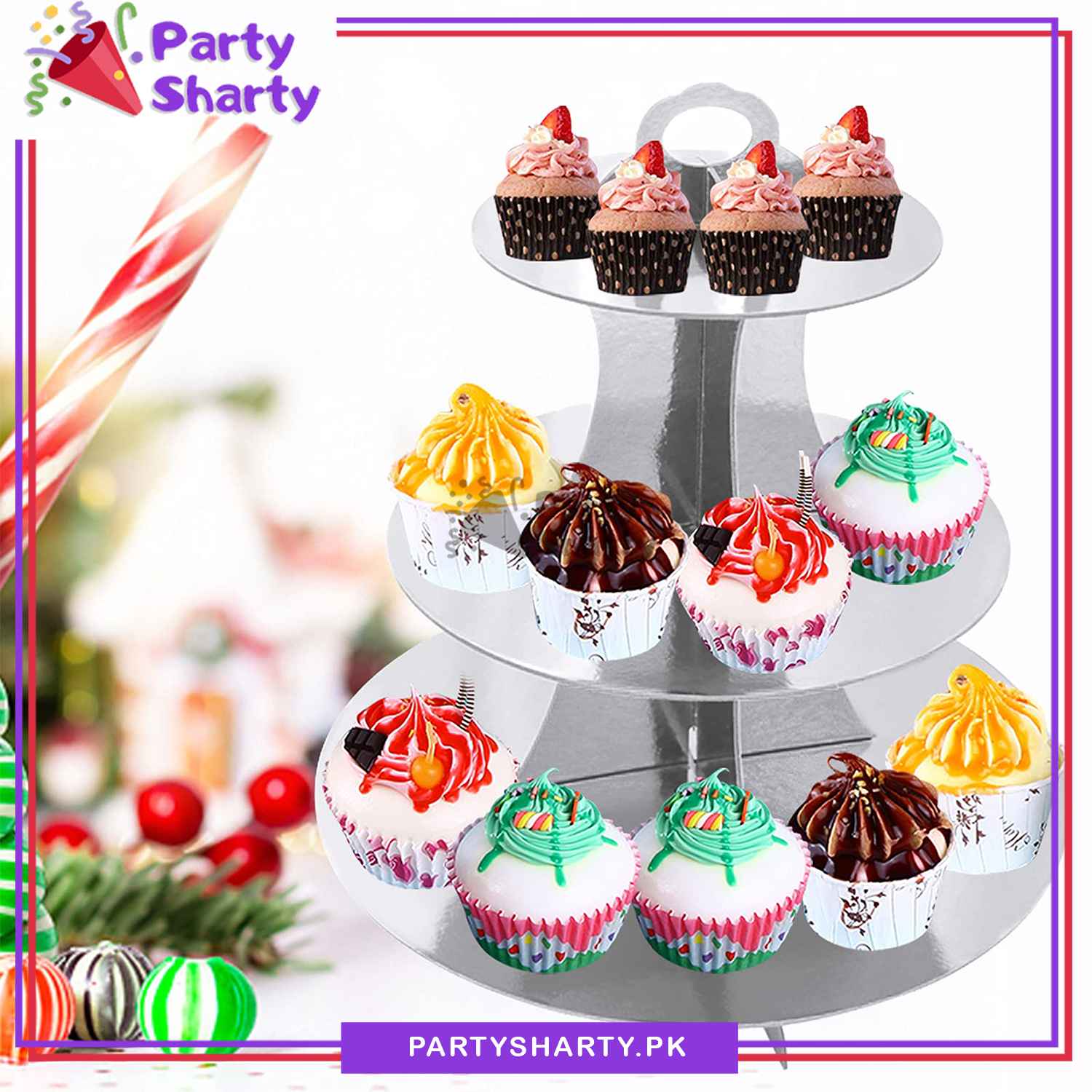 Farty Sharty Silver Metallic Cupcake Stand For Birthday Party Decoration and Celebr ...