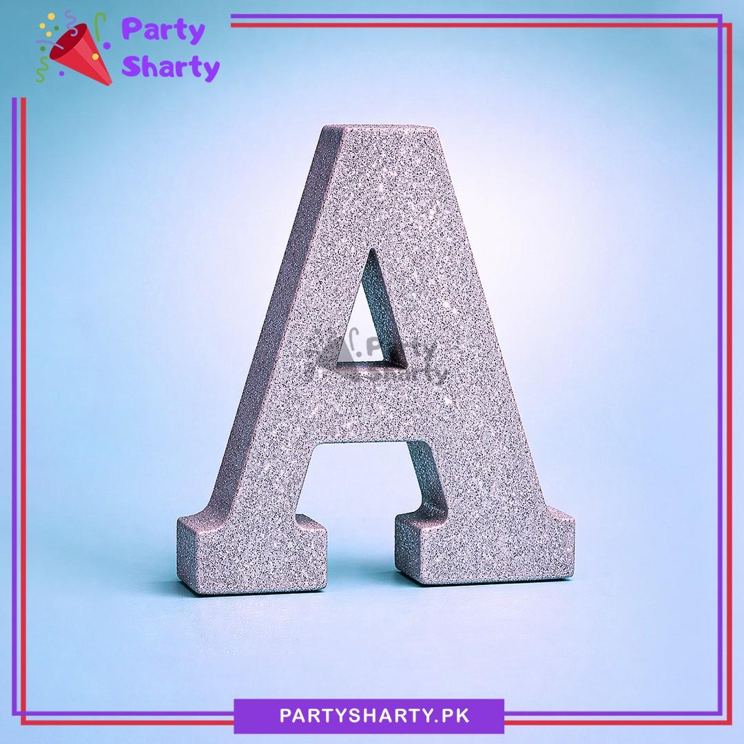 Silver Glitter Alphabet Sign Thermocol Standee For Birthday & Event Decoration