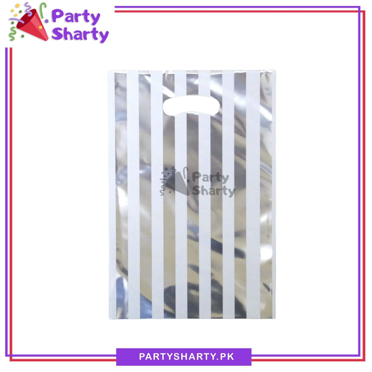 Silver Stripes Design Printed Goody Bag Pack of 10 For Party Giveaways