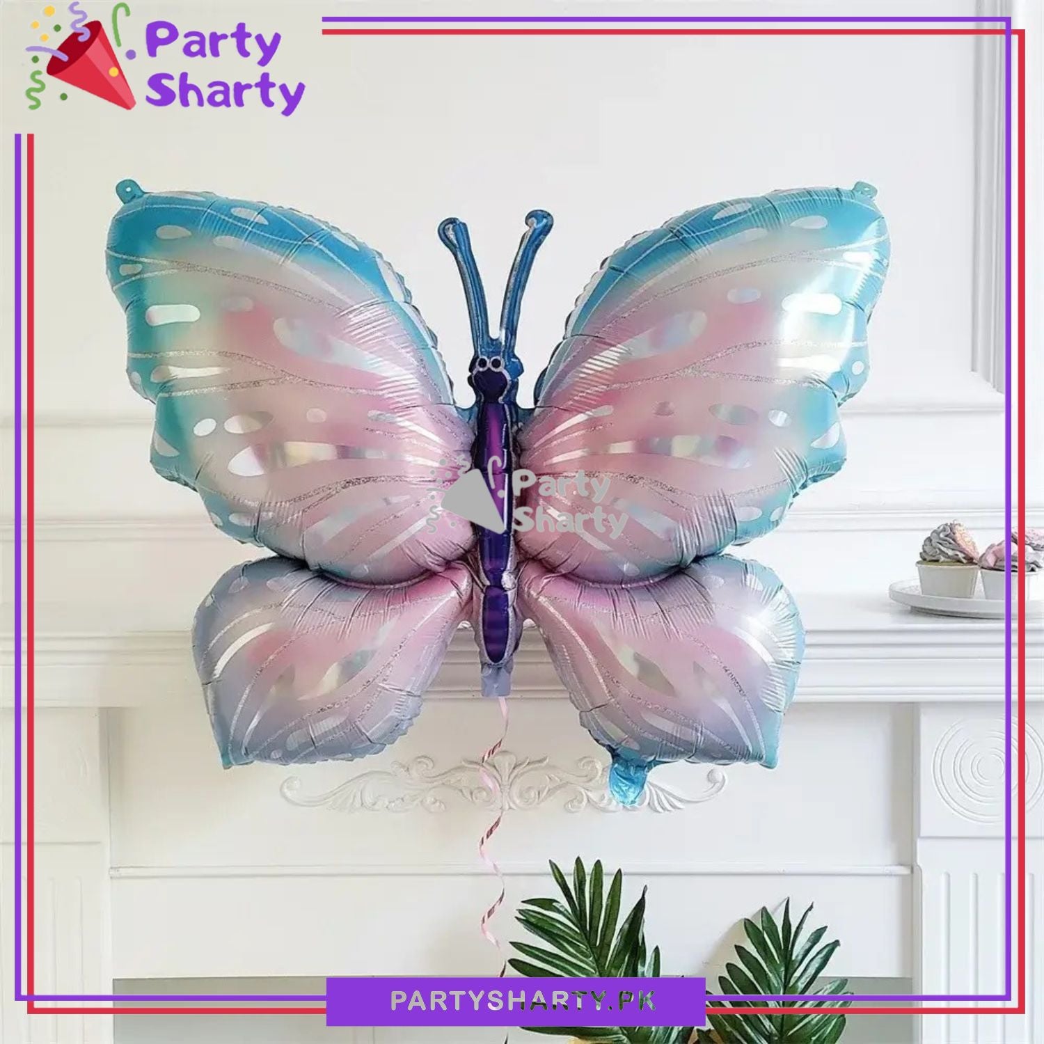 Sky Blue & Pink Shade Butterfly Foil Balloon For Butterfly Themed Birthday, Baby Shower Party and Event Decoration