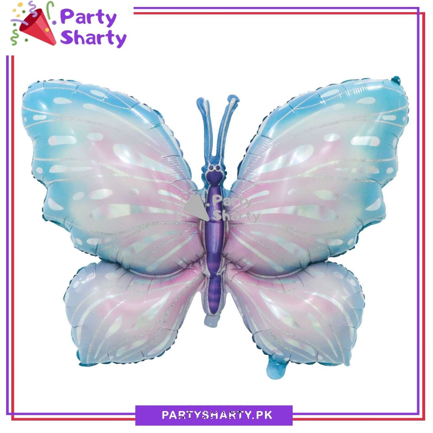 5pcs/Set Sky Blue, Lilac & Pink Shade Butterfly Foil Balloon For Butterfly Themed Birthday, Baby Shower Party and Event Decoration