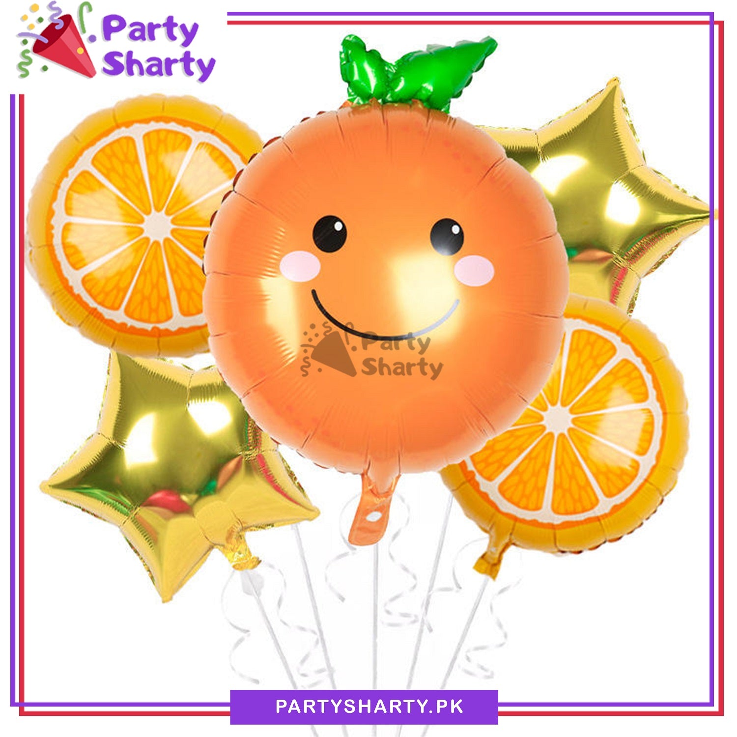 5pcs/set Smiley Orange Foil Balloons For Fruit Theme Party Decoration and Celebration