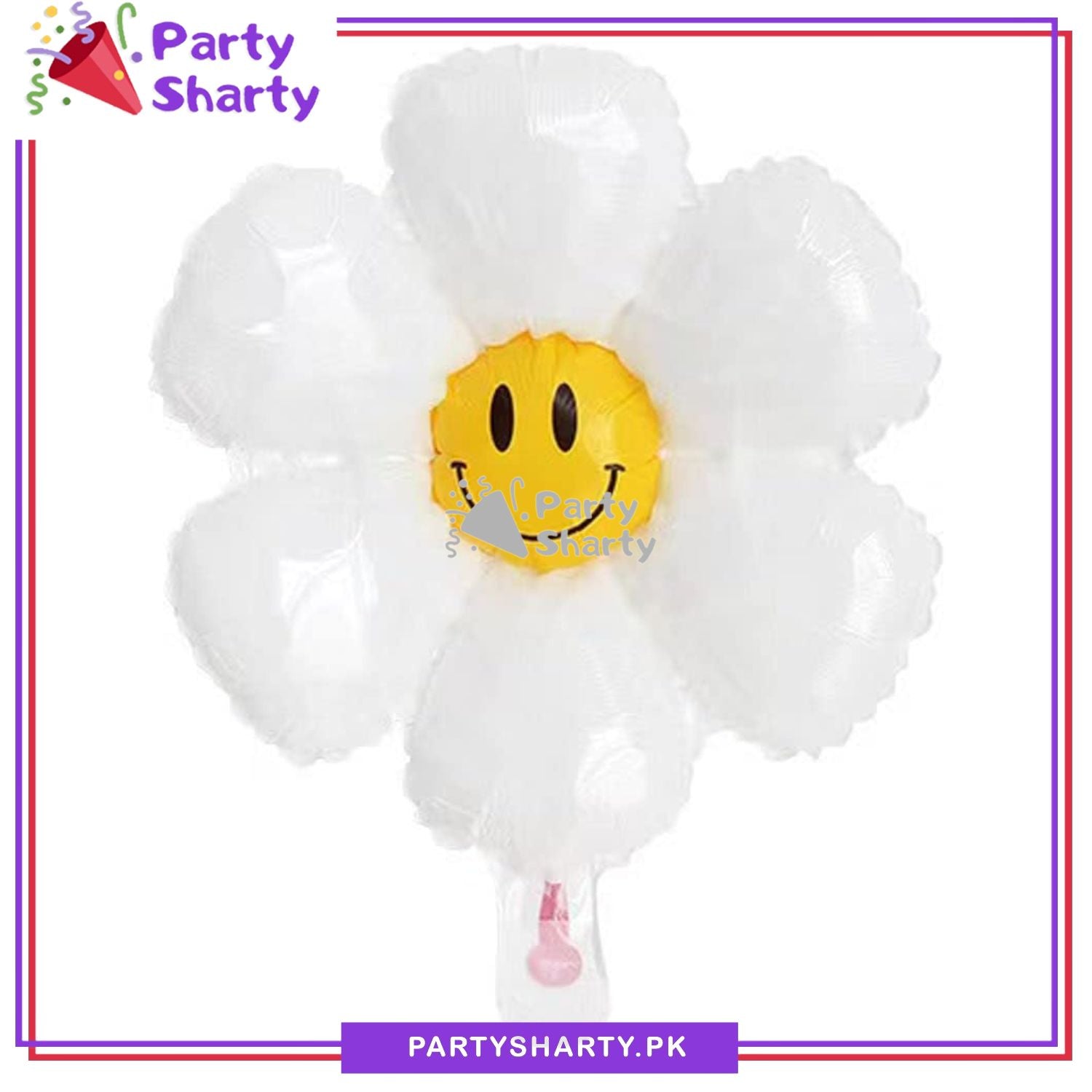 Smiley White Daisy Flowers Foil Balloon For Theme Based Birthday Party Decoration And Celebration