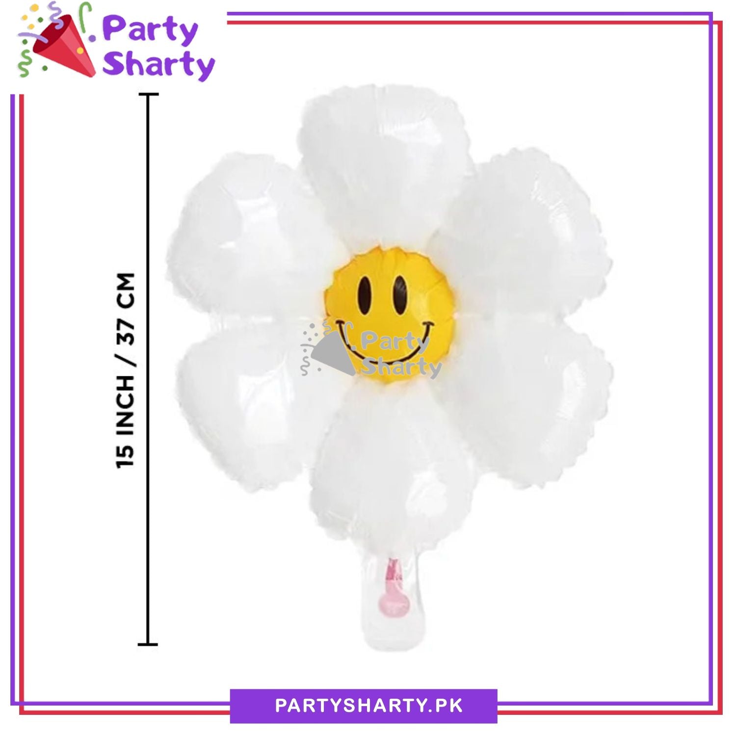 Smiley White Daisy Flowers Foil Balloon For Theme Based Birthday Party Decoration And Celebration