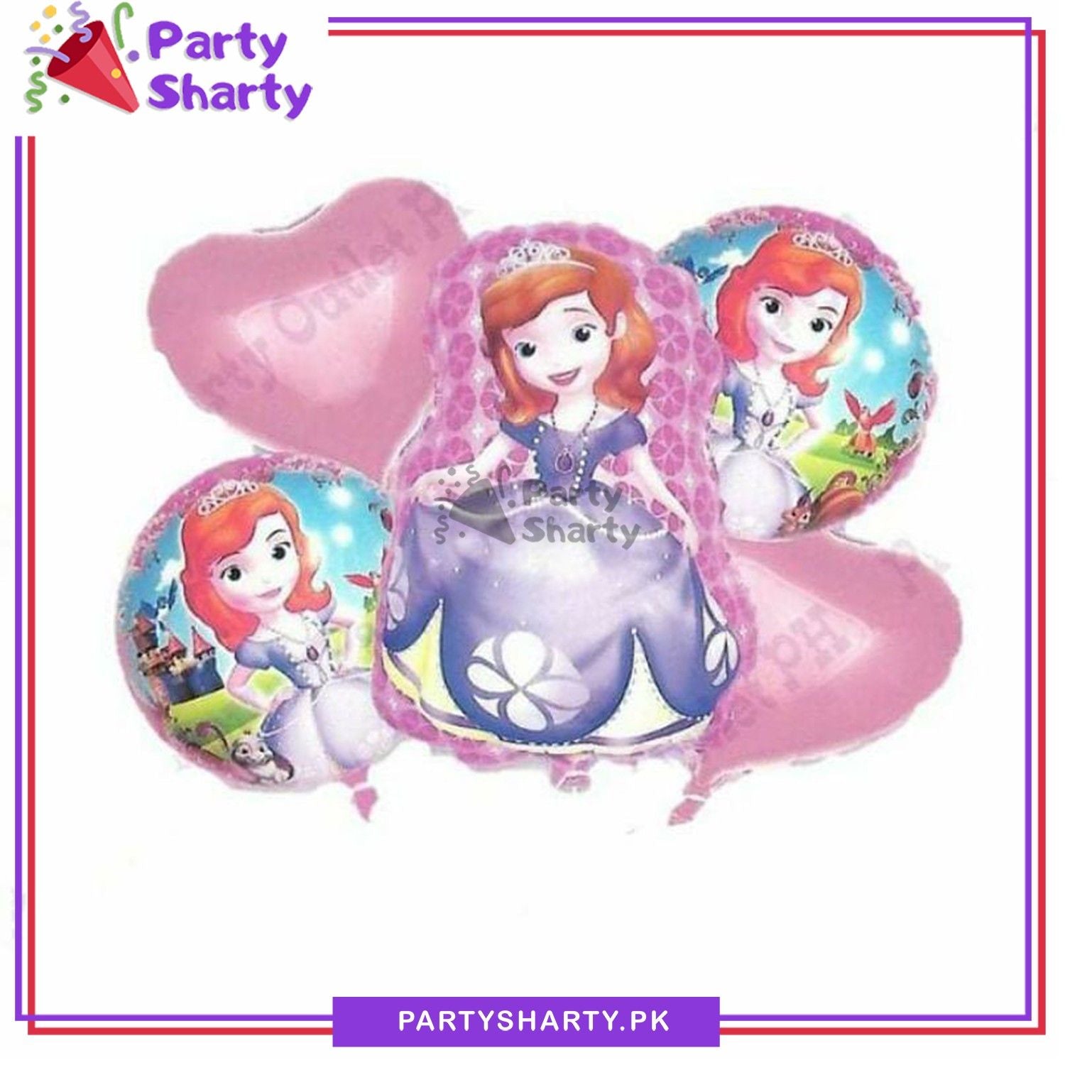 D-1 Sofia the First Cartoon Foil Balloon Set - 5 Pieces For Birthday Party