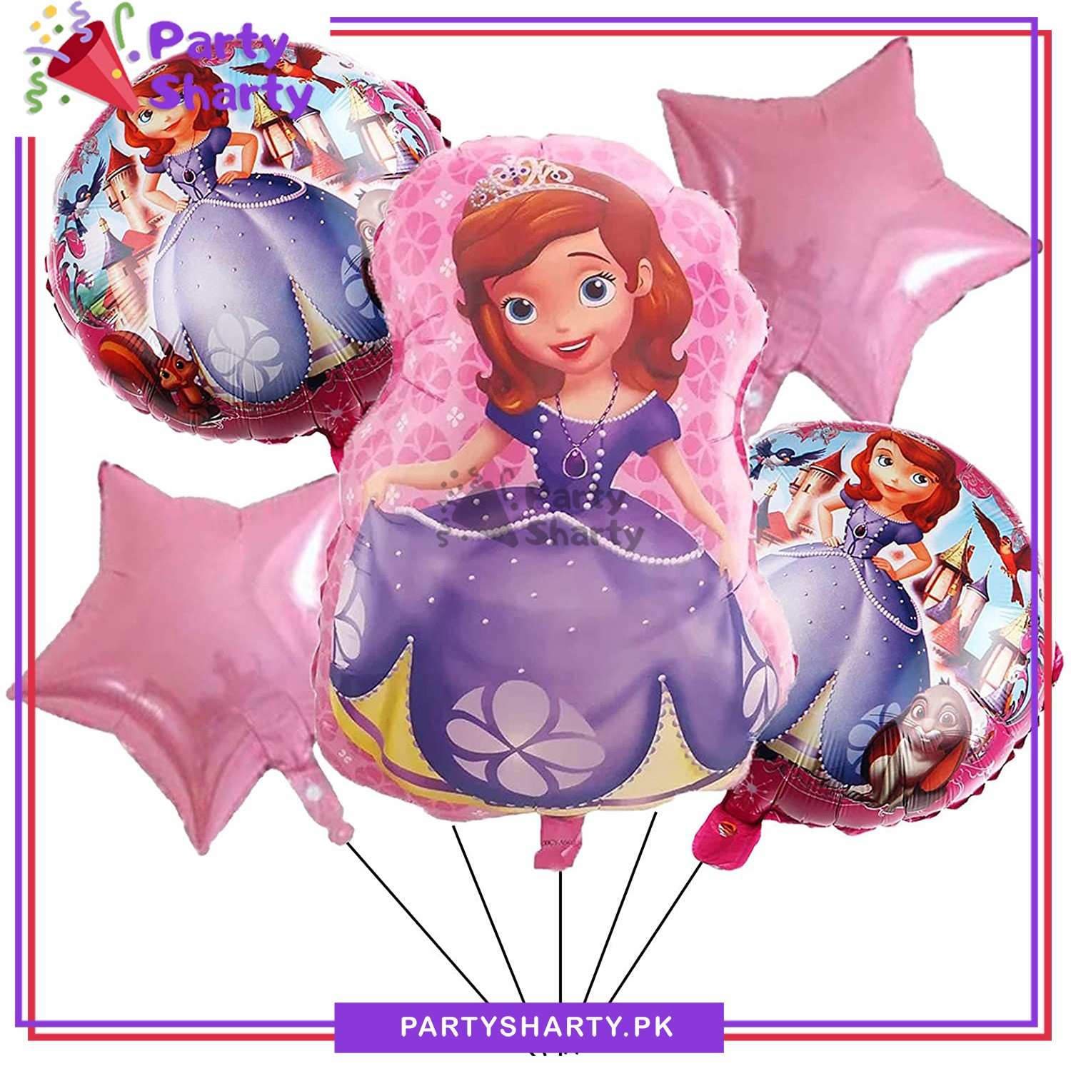 D-1 Sofia the First Cartoon Foil Balloon Set - 5 Pieces For Birthday Party