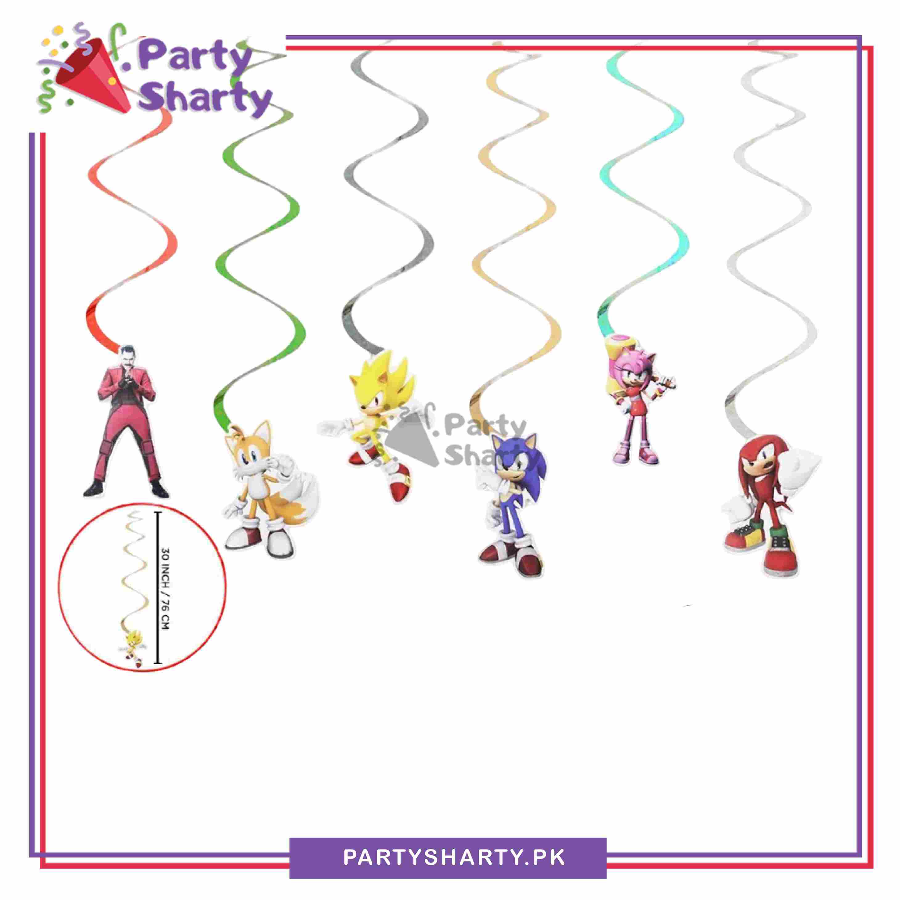 Farty Sharty Sonic Theme Hanging Swirls (Pack of 6) For Birthday Party and Decorati ...