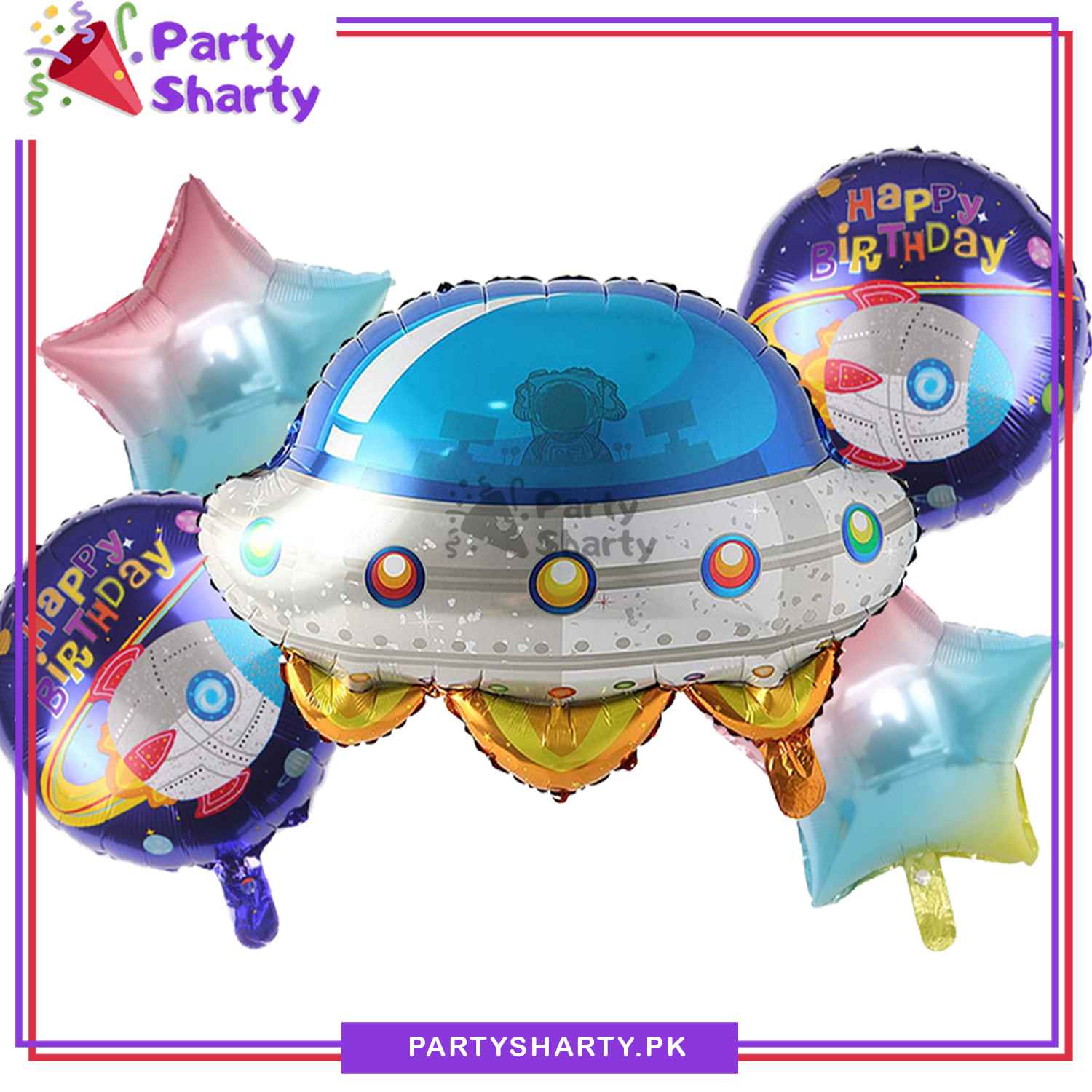 5pcs/set UFO Spaceship Shaped Theme Foil Balloons For Space Theme Birthday Party Decoration and Celebration