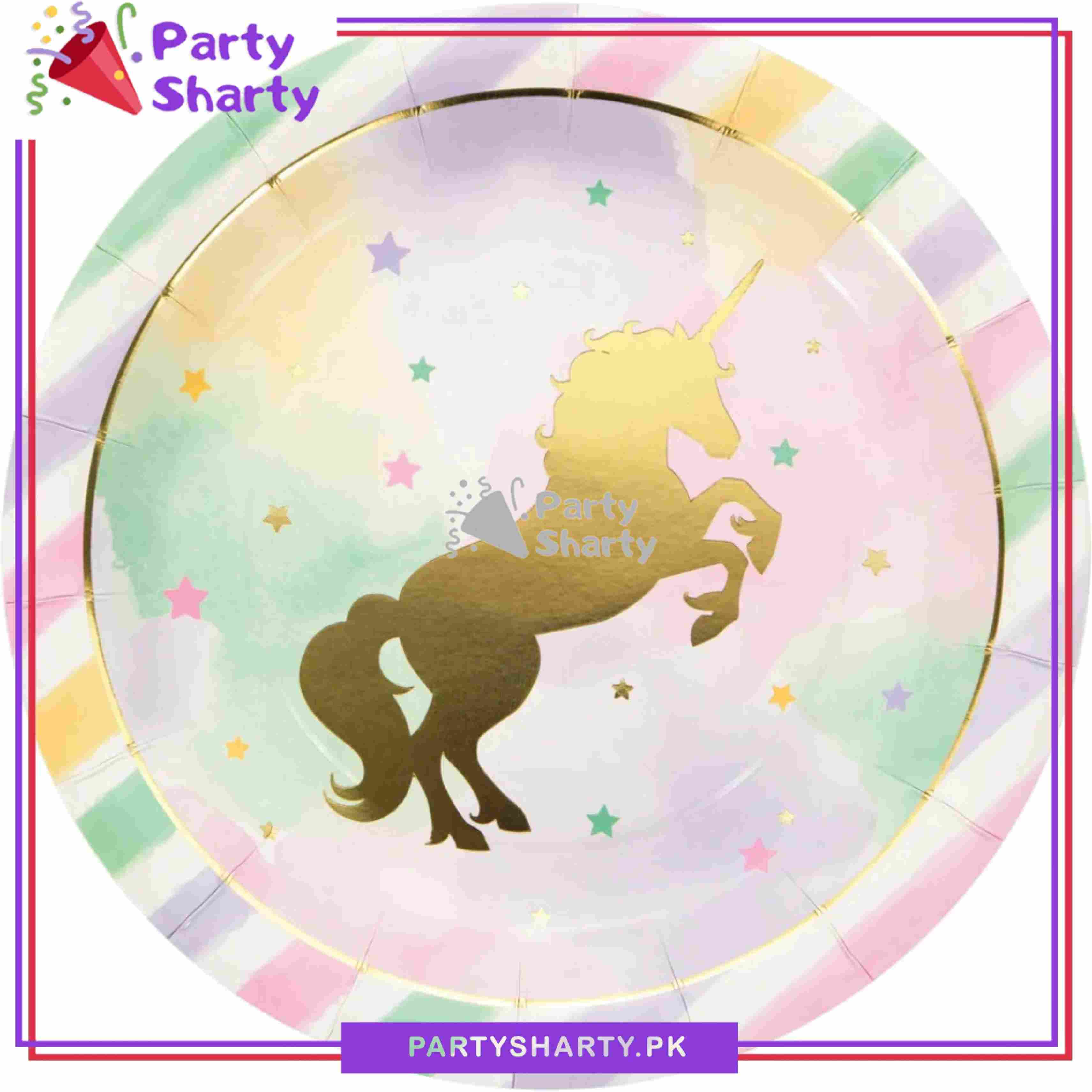 Sparkle Unicorn Horse Dessert Paper Plates for Unicorn Theme Party Decoration