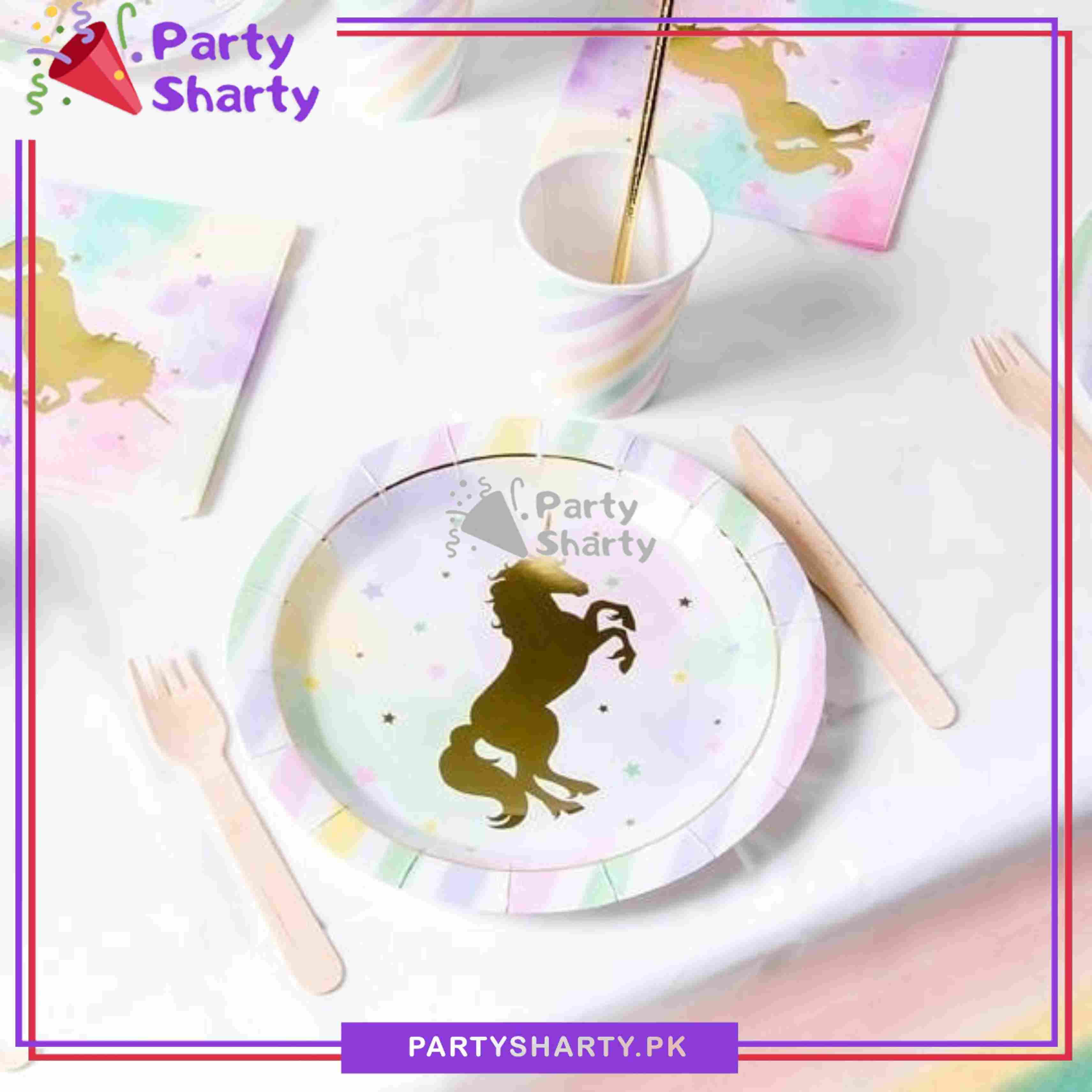 Sparkle Unicorn Horse Dessert Paper Plates for Unicorn Theme Party Decoration