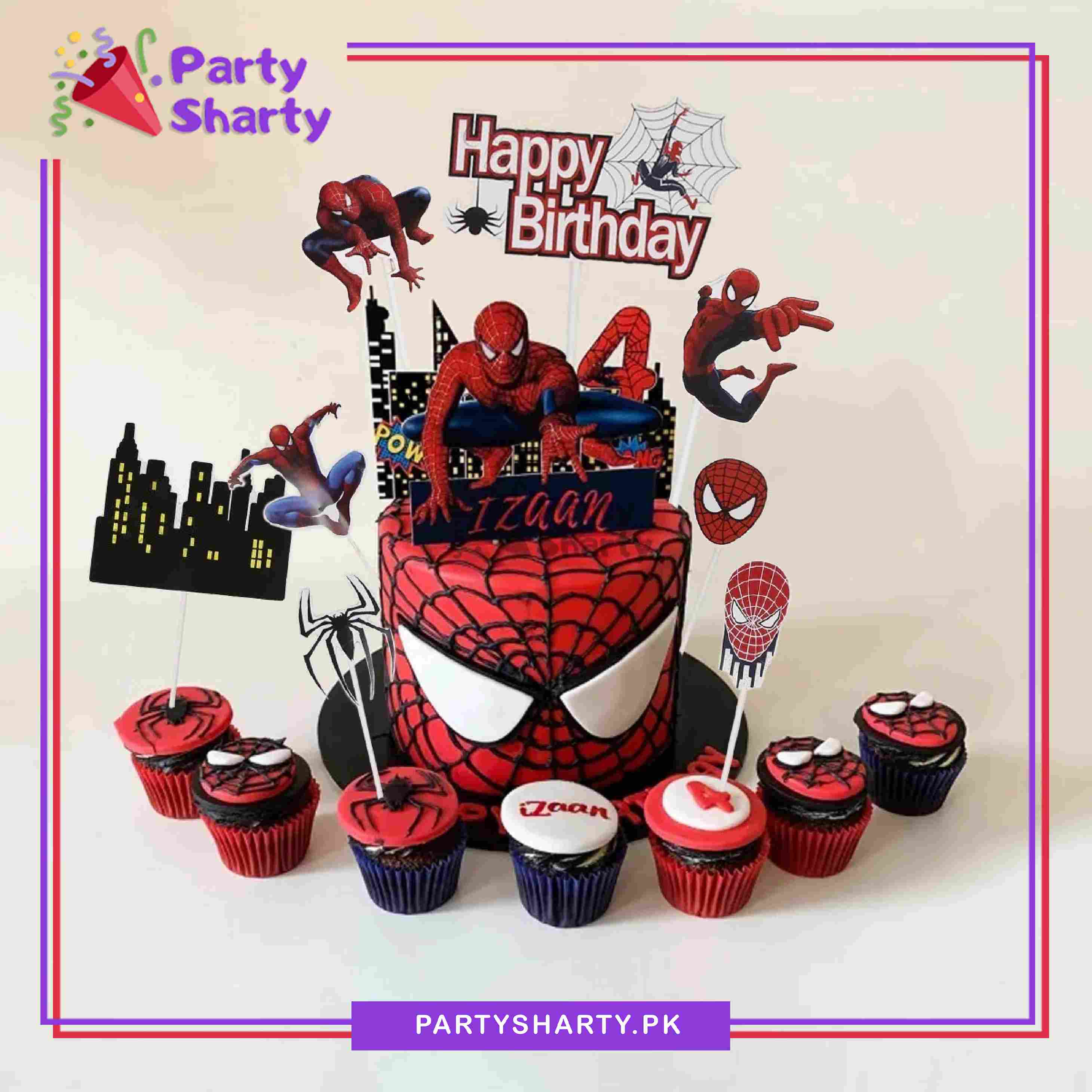 Spiderman Theme Cake Topper Set of 8 for Spiderman Theme Birthday Decoration and Celebration