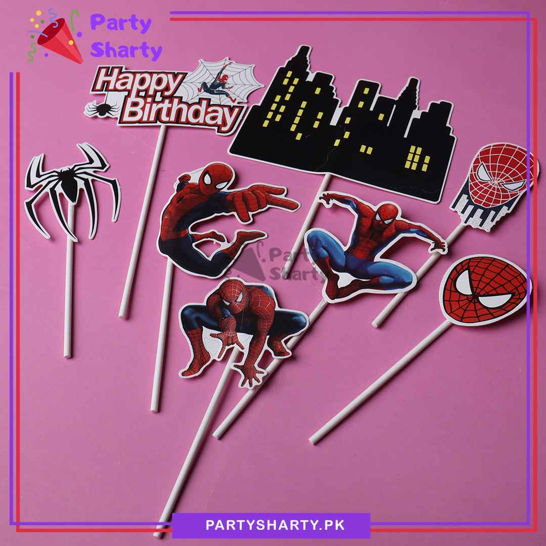 Spiderman Theme Cake Topper Set of 8 for Spiderman Theme Birthday Decoration and Celebration