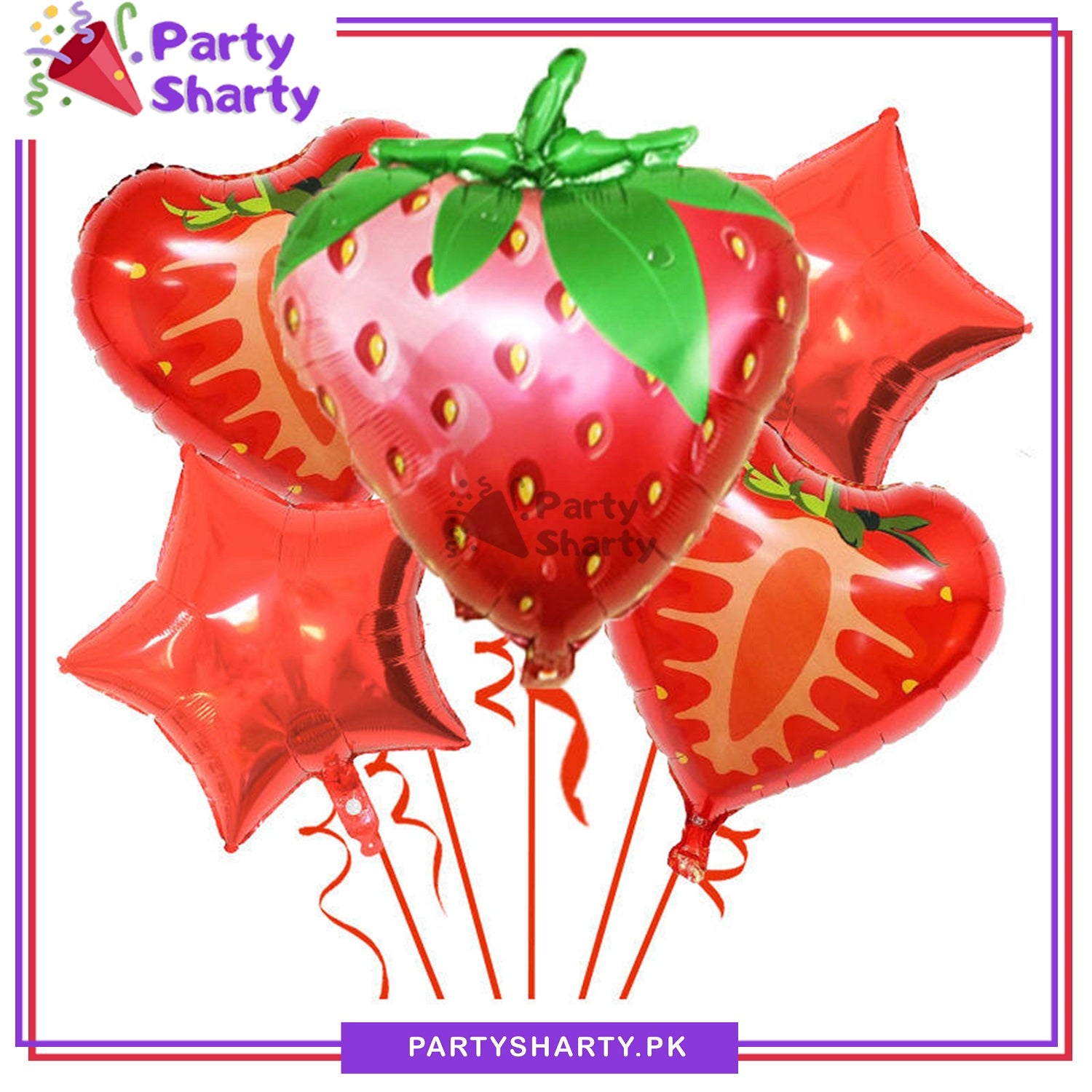 5pcs/set Strawberry Foil Balloons For Fruit Theme Party Decoration and Celebration