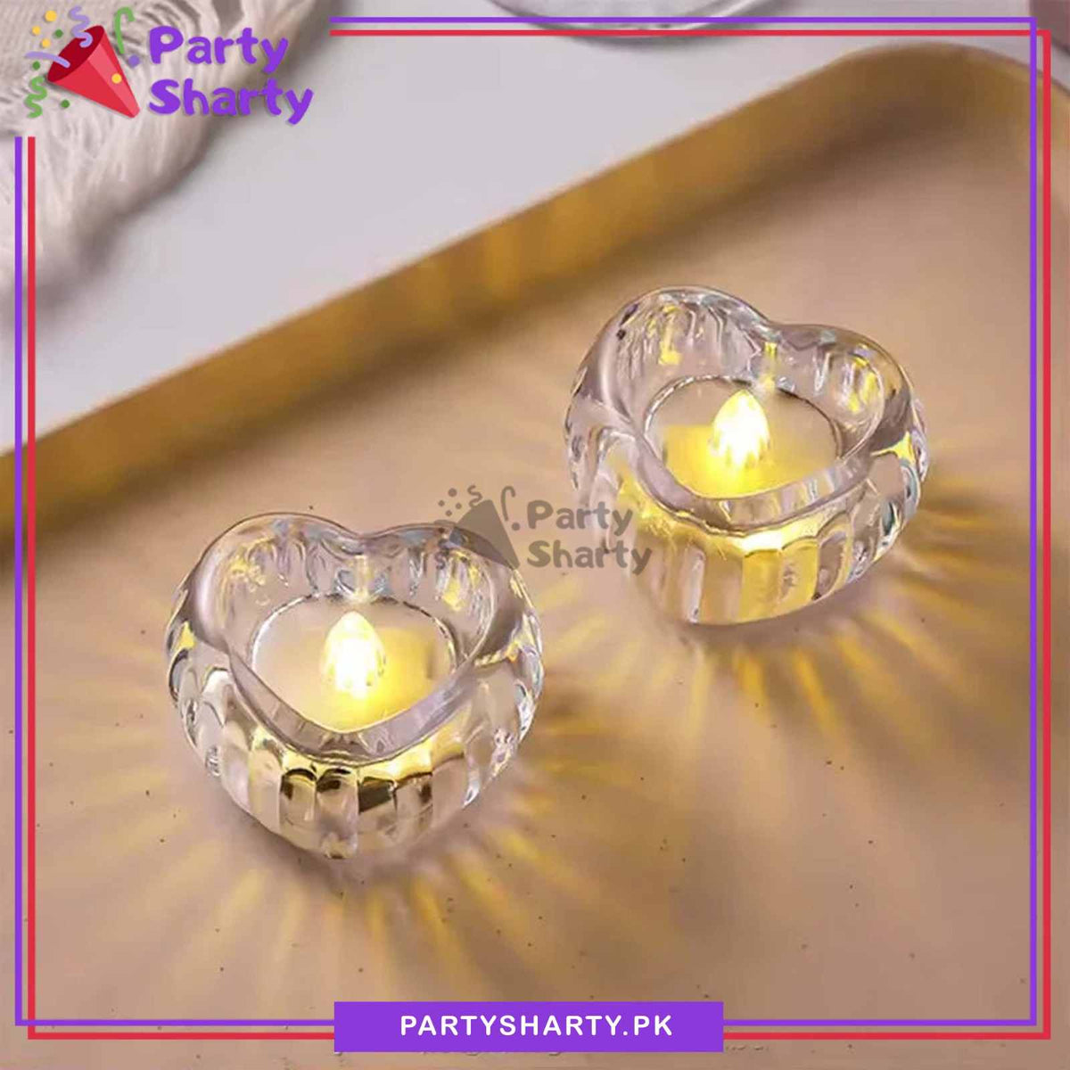 Crystal Striped Heart-shaped LED Candles Flameless Battery Operated For Decoration & Celebration