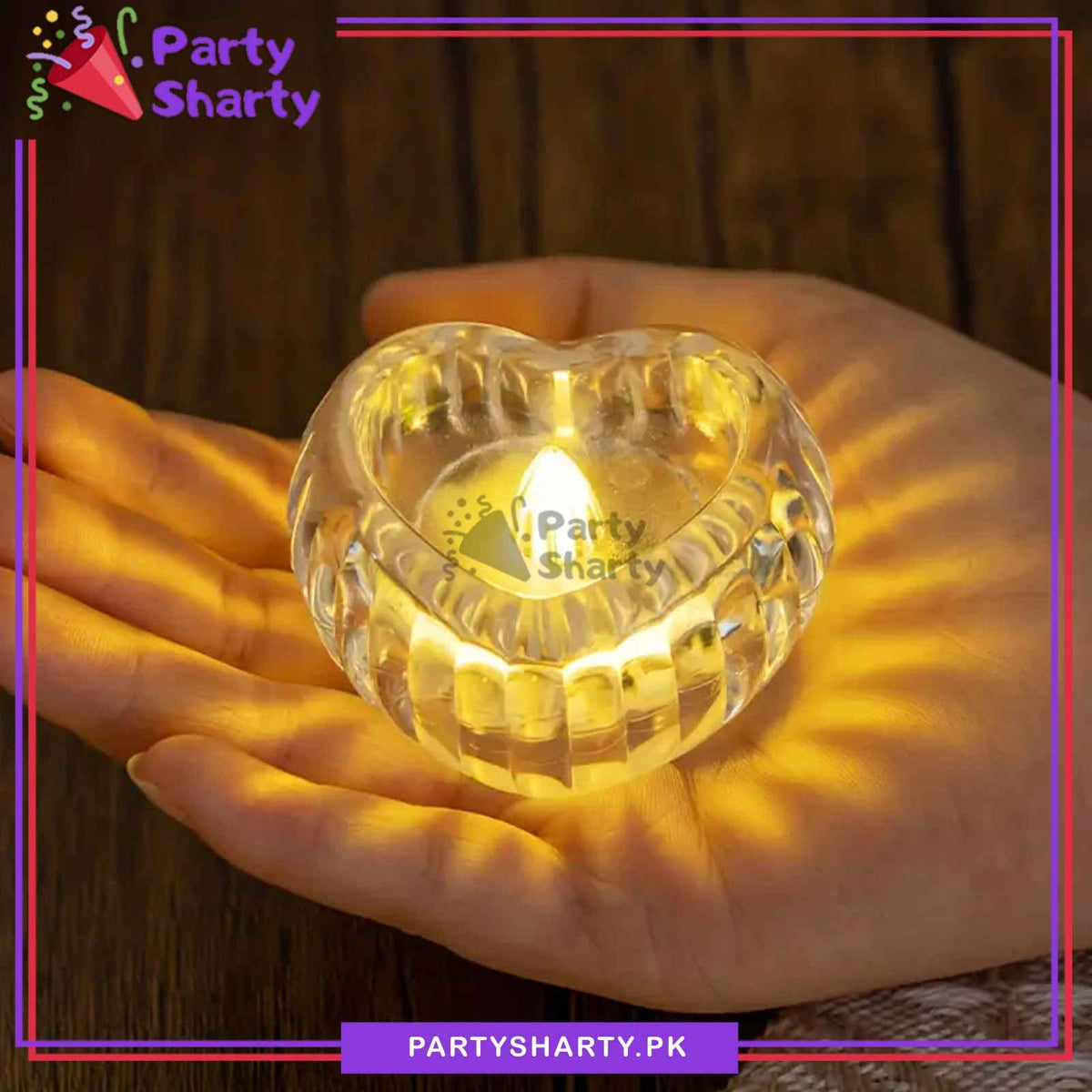 Crystal Striped Heart-shaped LED Candles Flameless Battery Operated For Decoration & Celebration