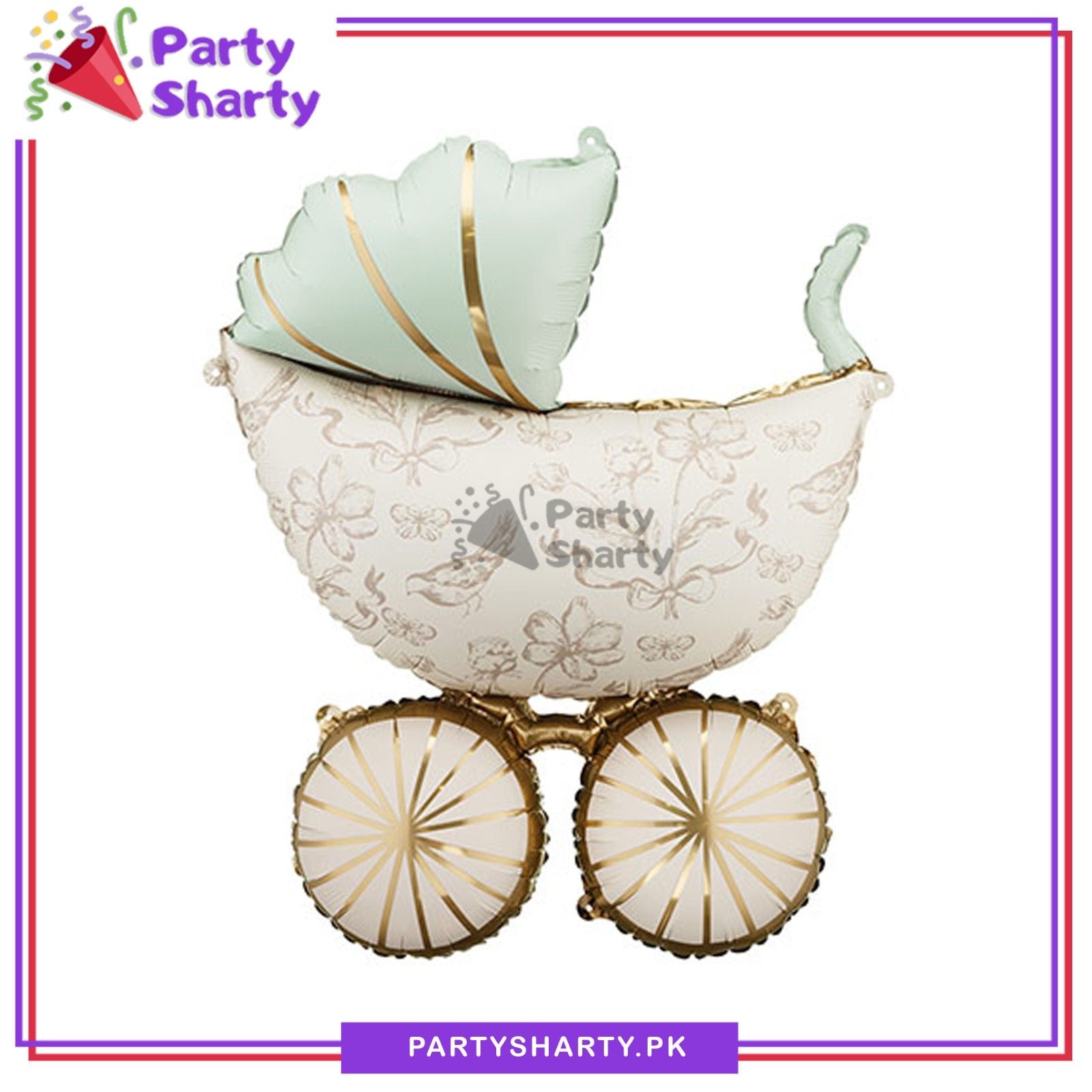 Vintage Baby Stroller Pram Shaped Foil Balloon For Baby Shower, Welcome Baby Decoration & Celebration