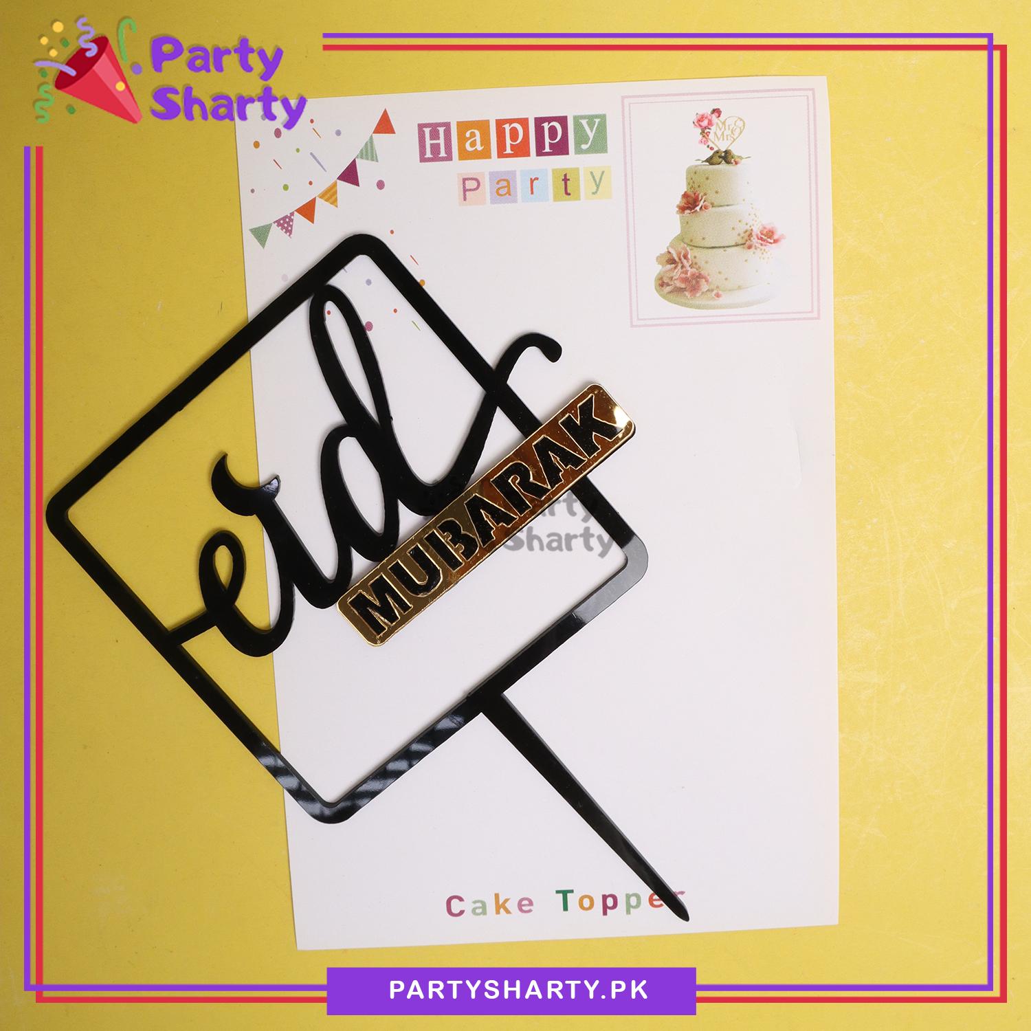 Stylish Double Layer Black & Golden Eid Mubarak Cake topper for Eid Decoration and Celebration