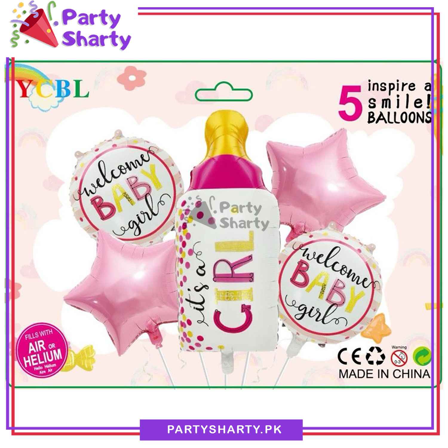 Its a Boy / Girl Stylish White Feeder Shaped Foil Balloon Set of 5 For Baby Shower, Gender Reveal and Welcome Baby Decoration and Celebrations