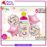 Its a Boy / Girl Stylish White Feeder Shaped Foil Balloon Set of 5 For Baby Shower, Gender Reveal and Welcome Baby Decoration and Celebrations