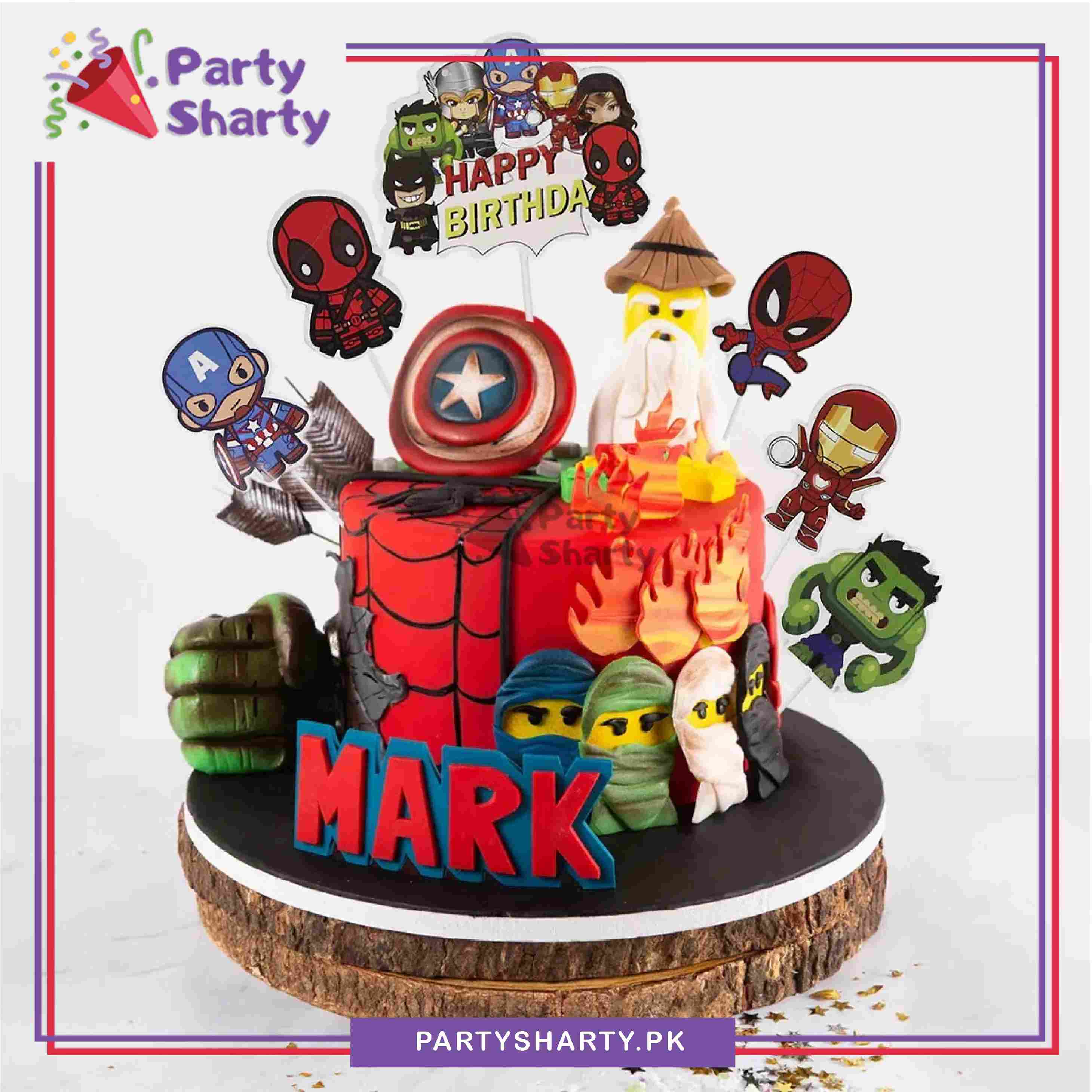 Super Hero / Avenger Theme Cake Topper Set of 6 for Super Hero Theme Birthday Decoration and Celebration