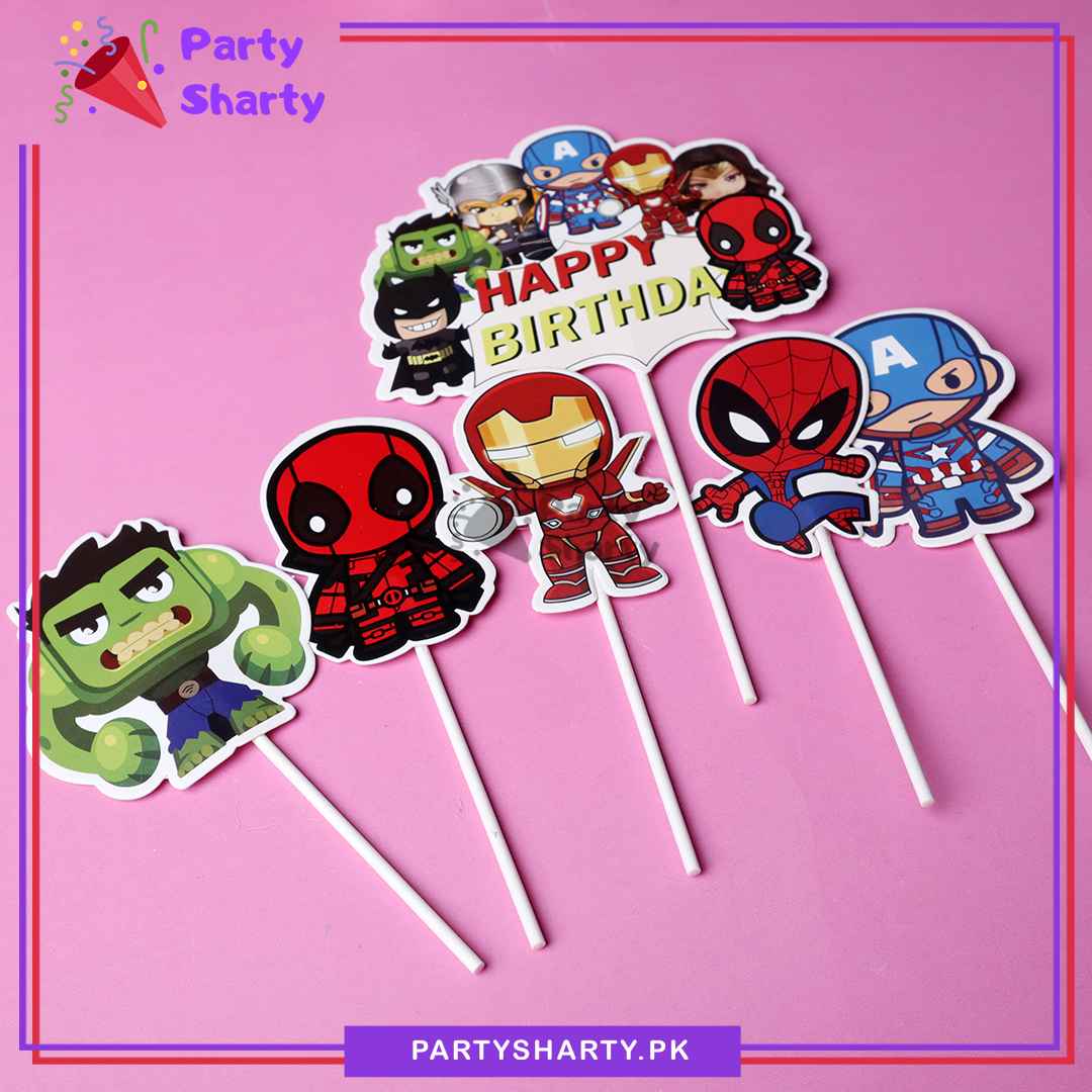 Super Hero / Avenger Theme Cake Topper Set of 6 for Super Hero Theme Birthday Decoration and Celebration