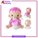 Cute Baby Boy / Girl With Feeder Shaped Foil Balloon For Welcome Baby Decoration & Celebration