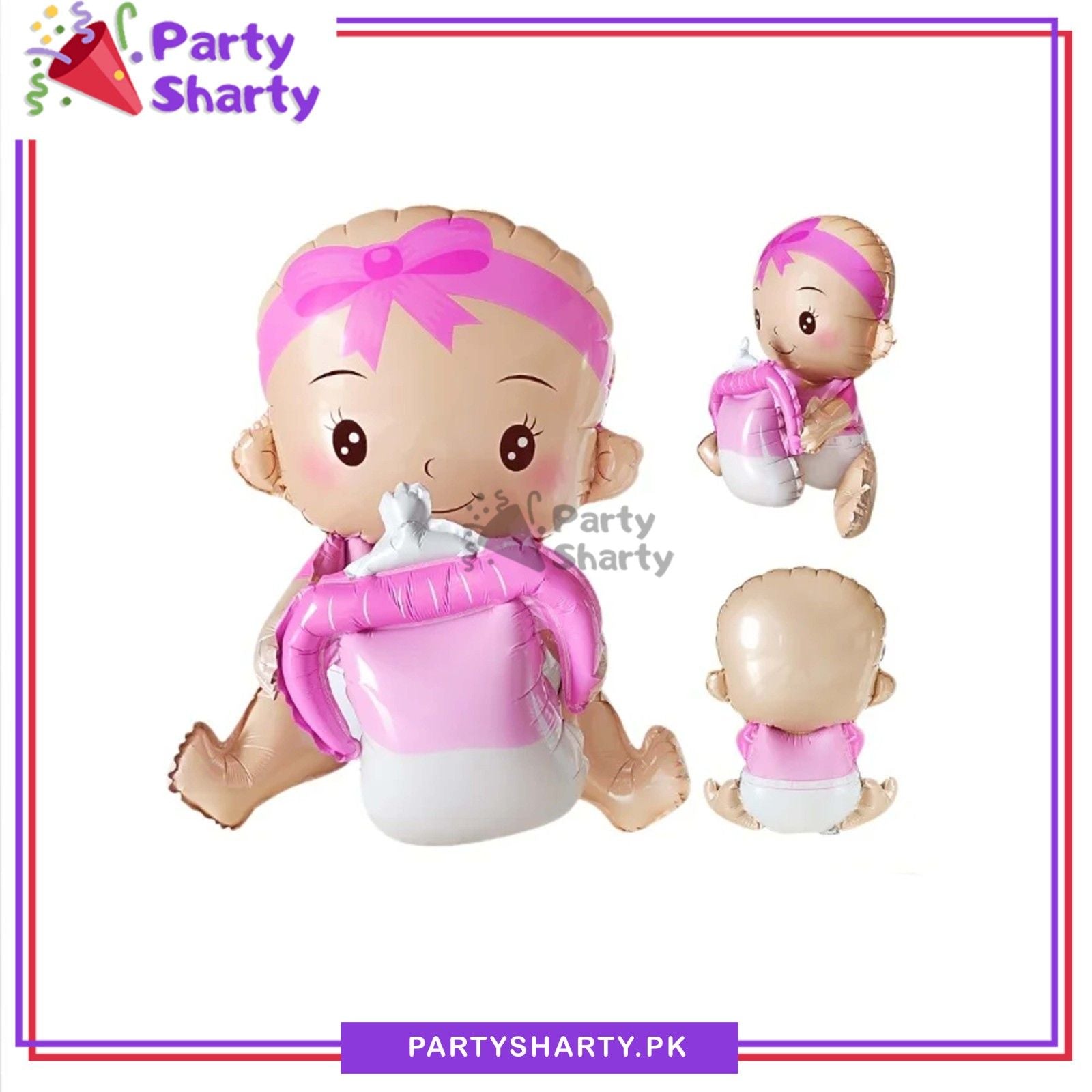 Cute Baby Boy / Girl With Feeder Shaped Foil Balloon For Welcome Baby Decoration & Celebration