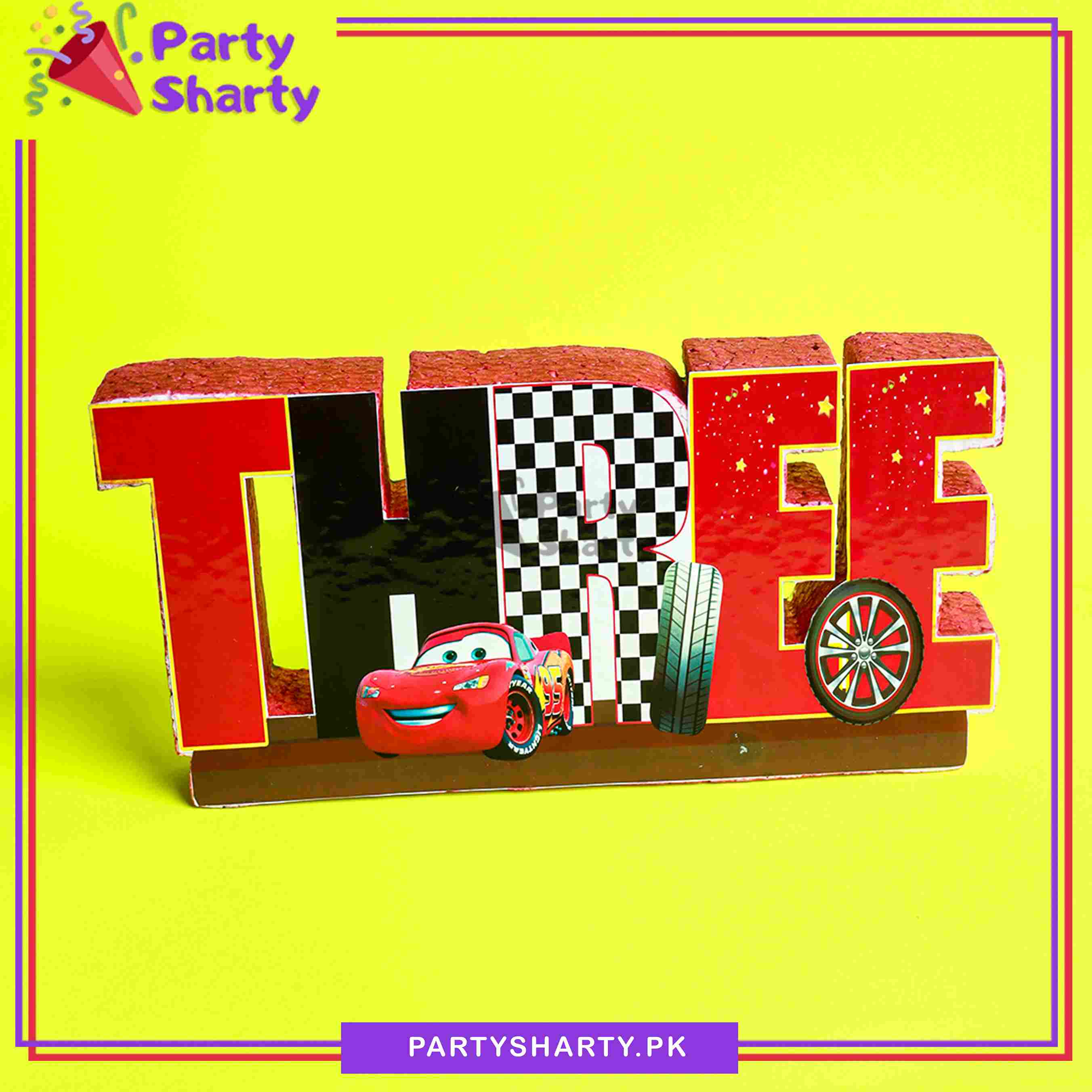 THREE Thermocol Standee For Lightning McQueen Cars Theme Based Third Birthday Decoration