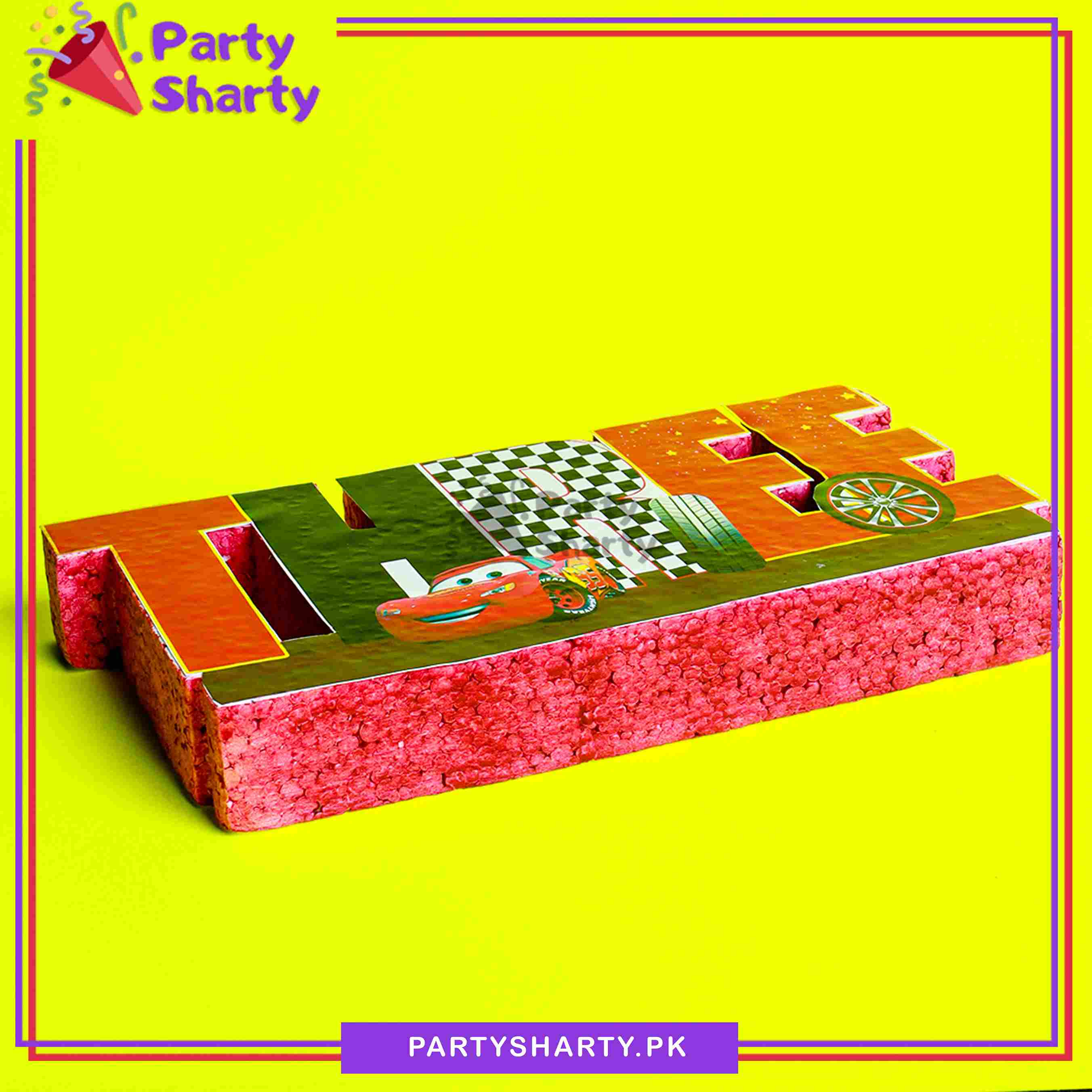 THREE Thermocol Standee For Lightning McQueen Cars Theme Based Third Birthday Decoration