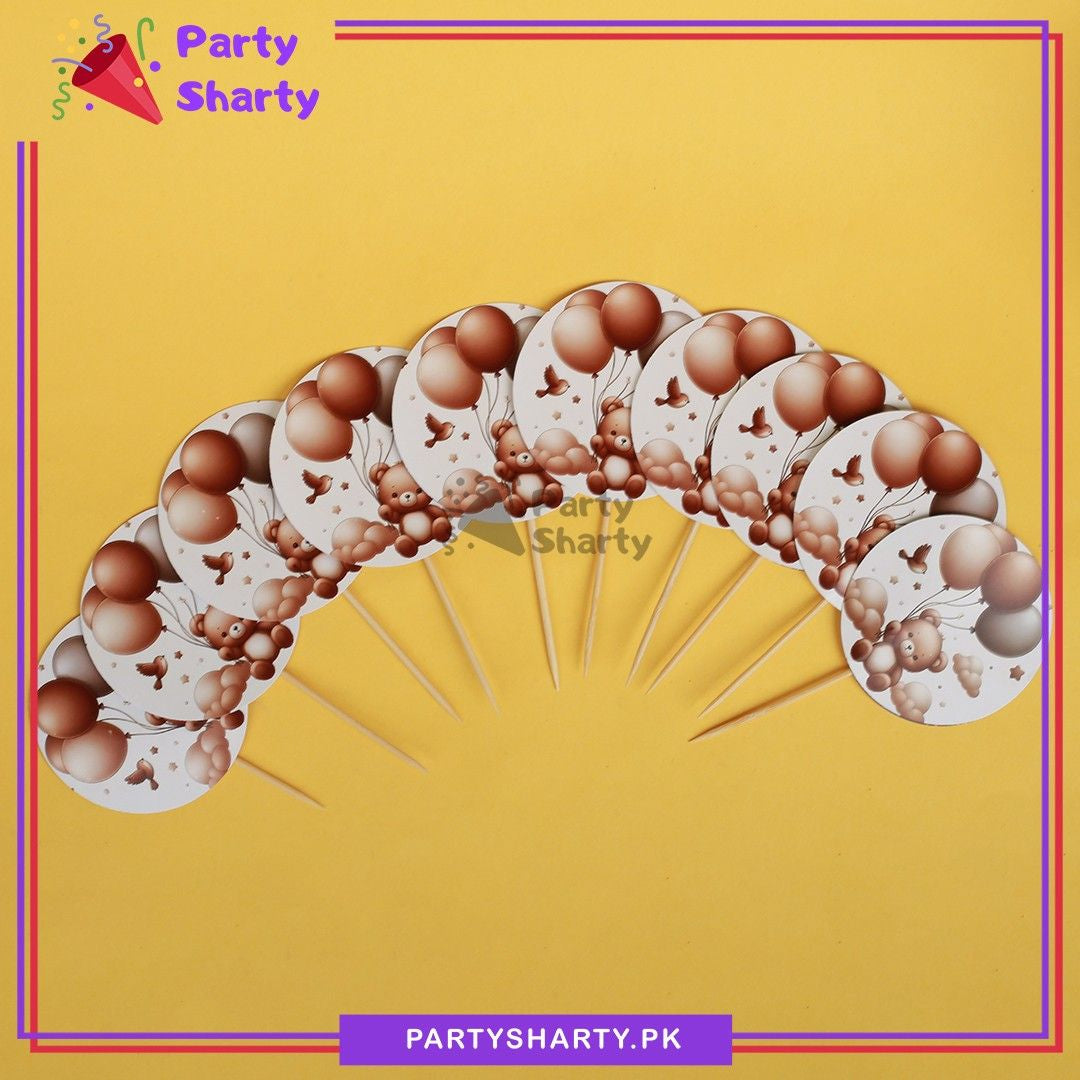 Teddy Bear with Balloons Printed Cup Cake Topper For Teddy Bear Theme Party Decoration & Celebration