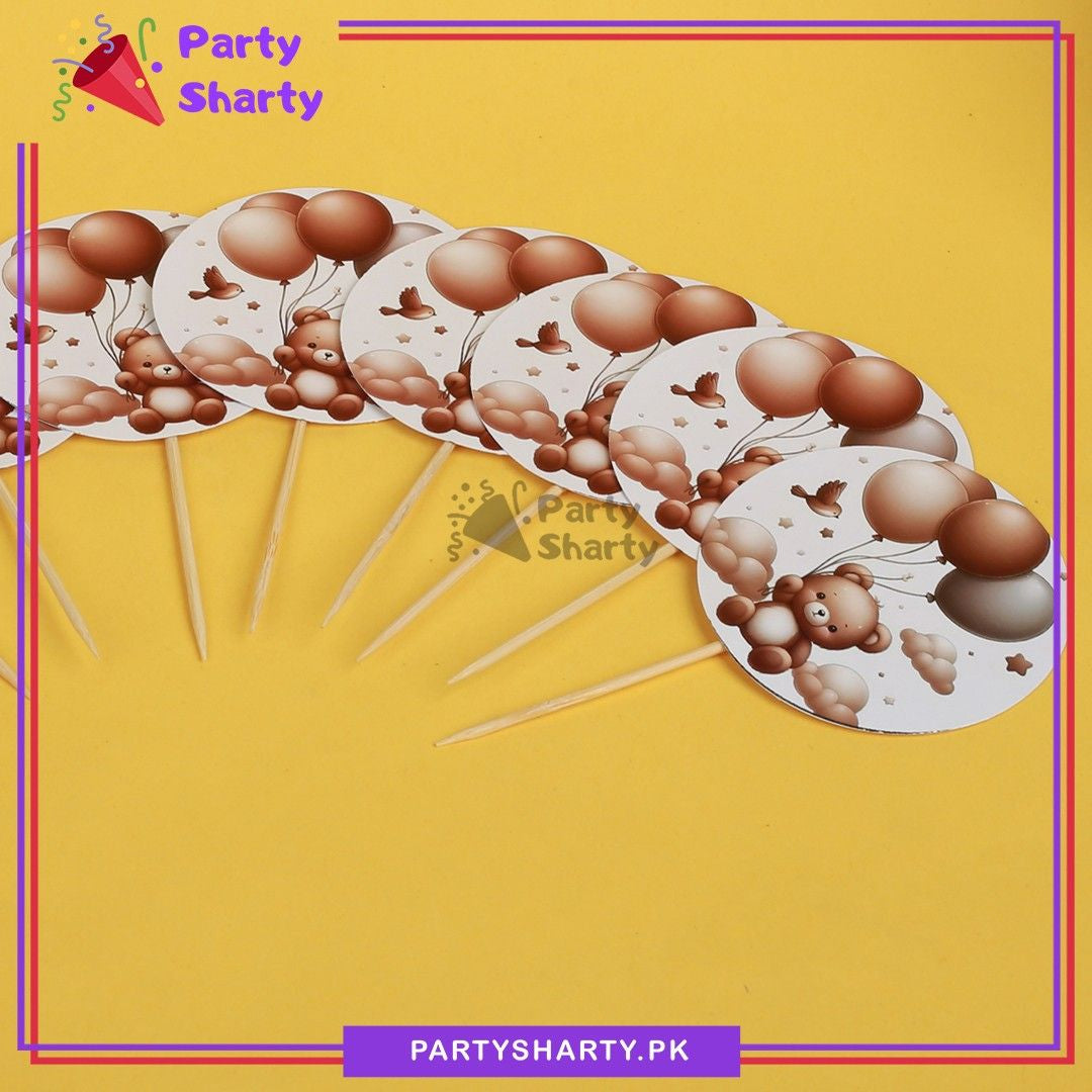 Teddy Bear with Balloons Printed Cup Cake Topper For Teddy Bear Theme Party Decoration & Celebration