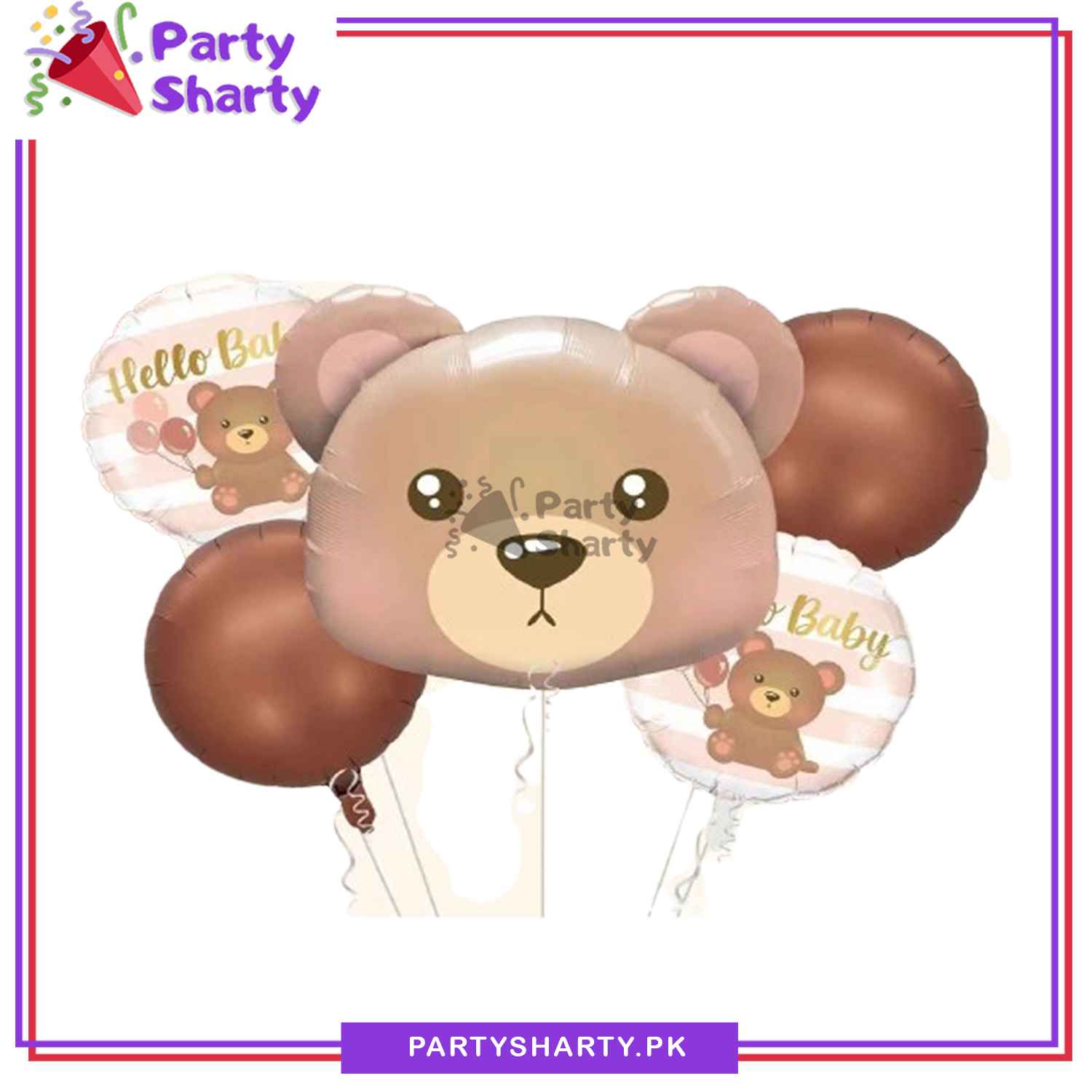 5pcs/Set Teddy Bear Head Foil Balloon For Teddy Bear Theme Party Decoration And Celebration