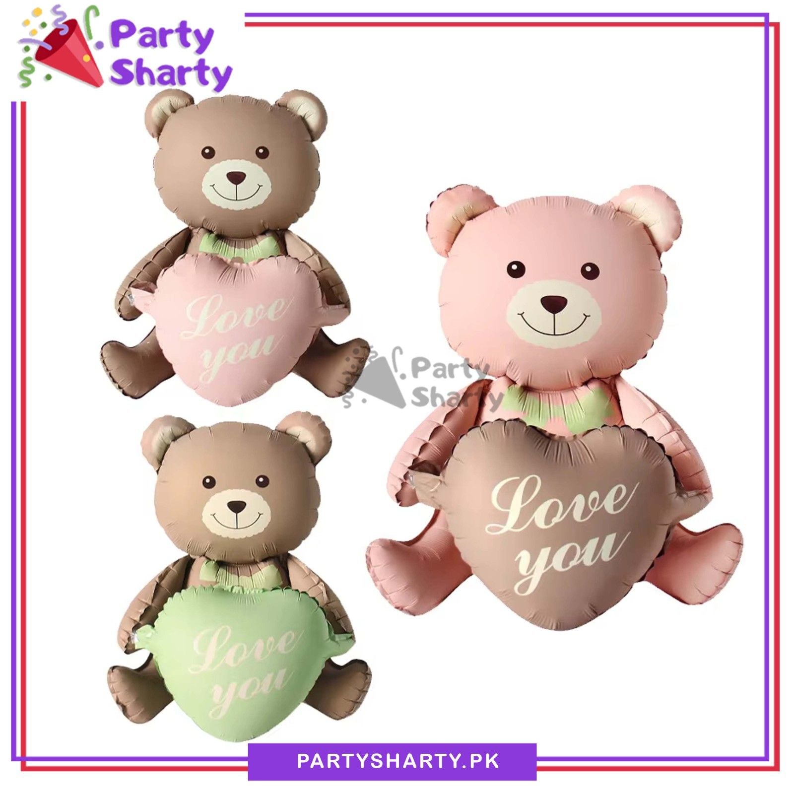 Teddy Bear with Love Printed Heart Foil Balloon For Teddy Bear Theme Party Decoration & Celebration