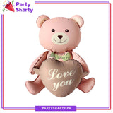 Teddy Bear with Love Printed Heart Foil Balloon For Teddy Bear Theme Party Decoration & Celebration