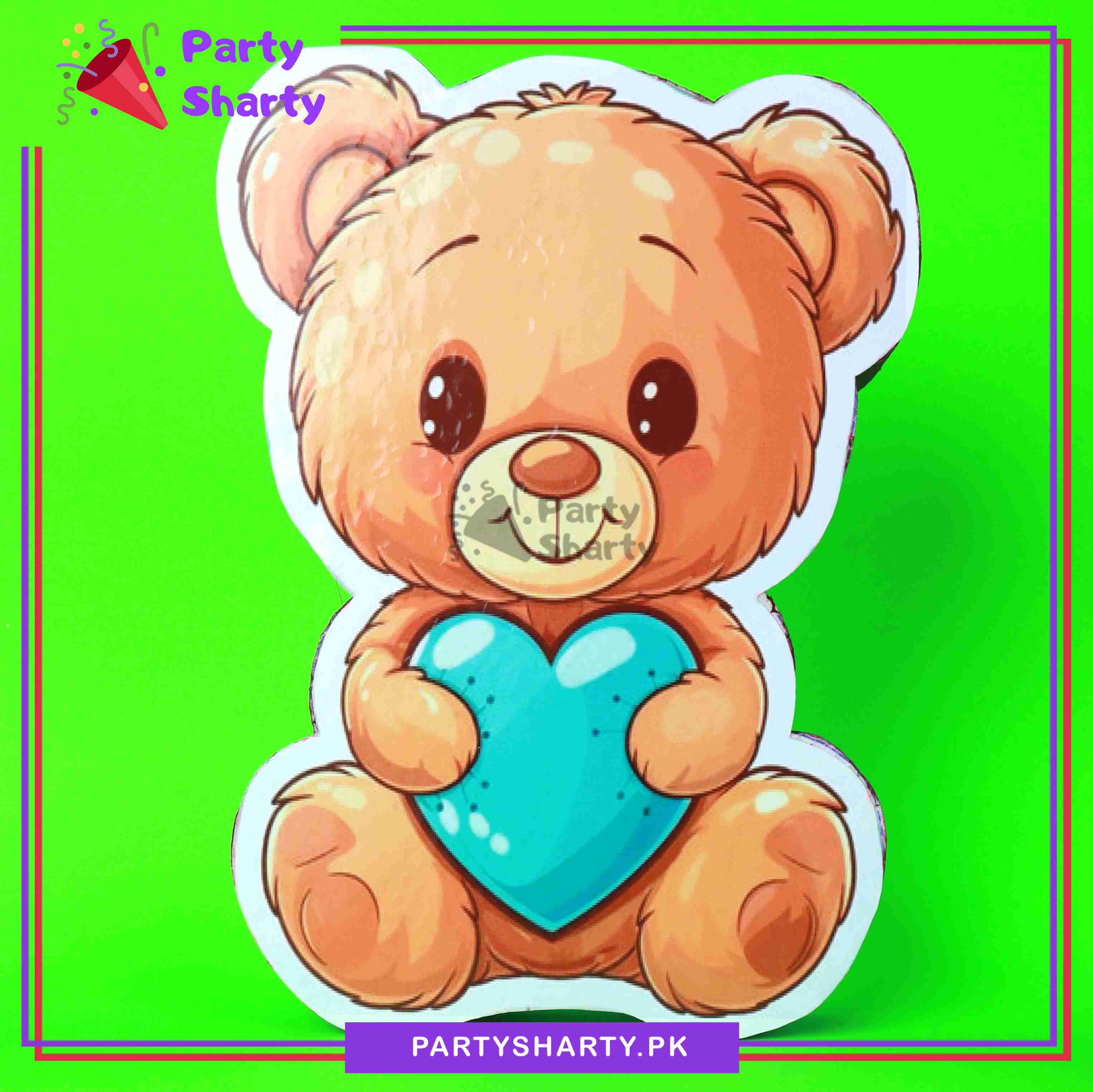 Teddy Bear with Blue Heart Character Thermocol Standee For Teddy Bear Theme Based Birthday Celebration and Party Decoration