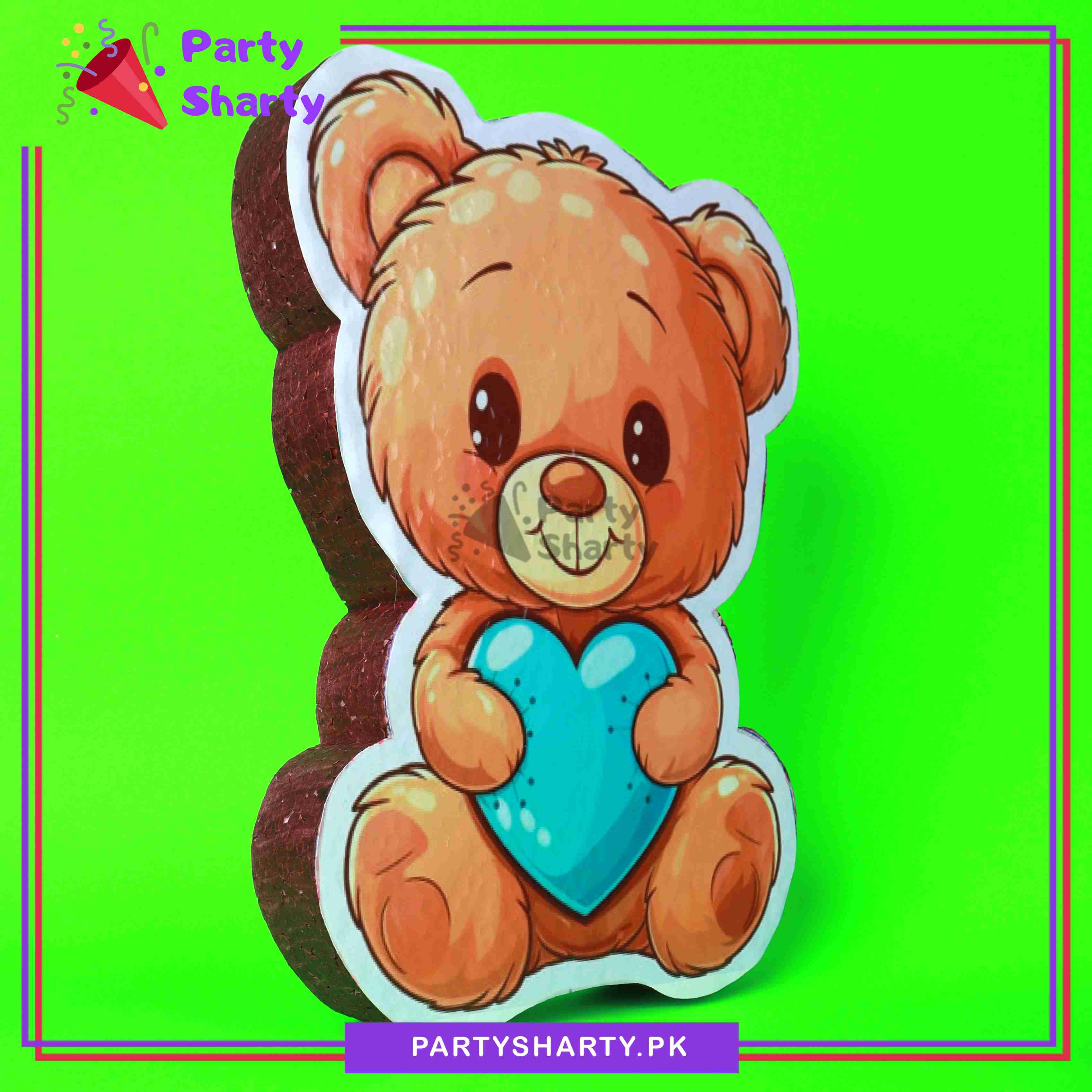 Teddy Bear with Blue Heart Character Thermocol Standee For Teddy Bear Theme Based Birthday Celebration and Party Decoration