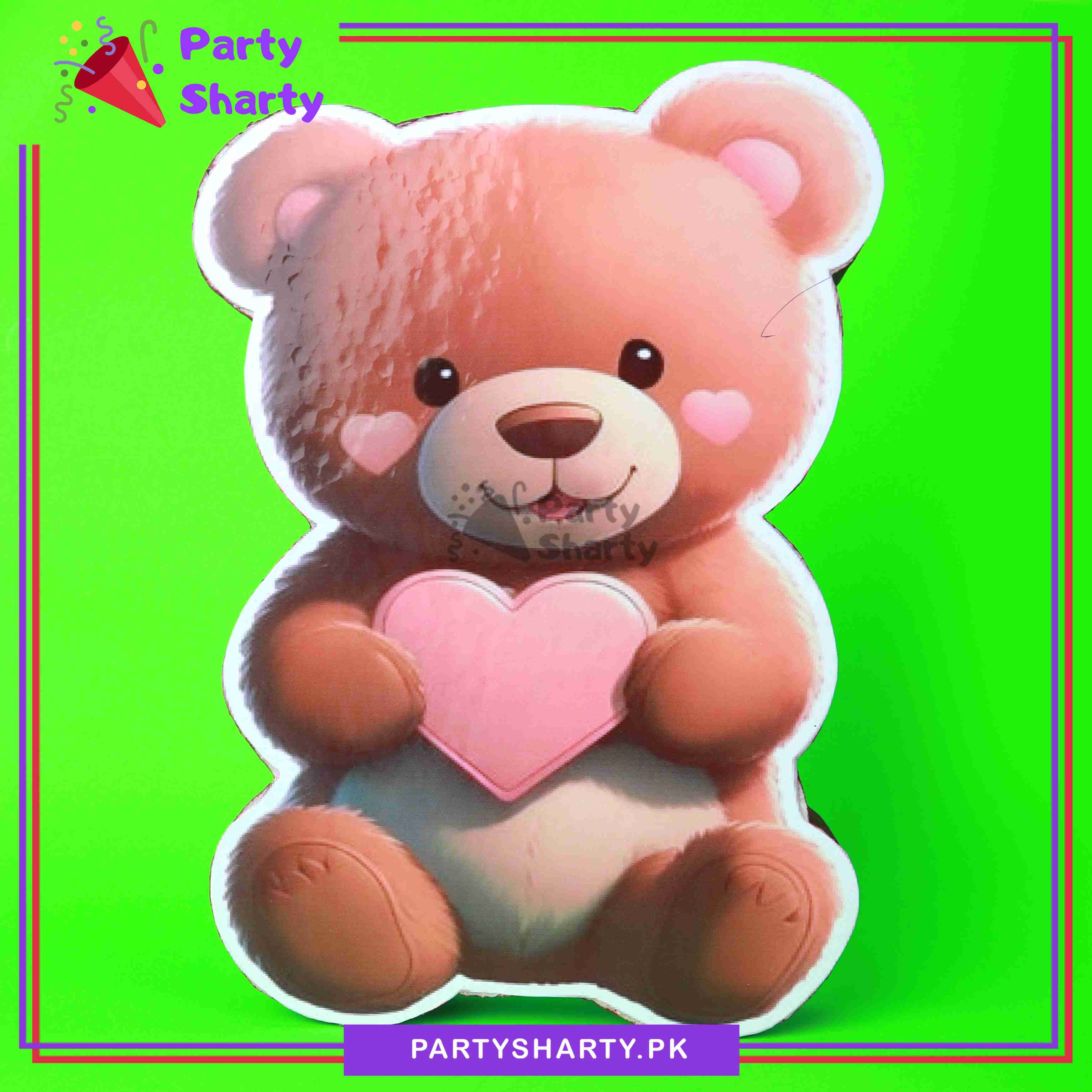 Teddy Bear with Pink Heart Character Thermocol Standee For Teddy Bear Theme Based Birthday Celebration and Party Decoration