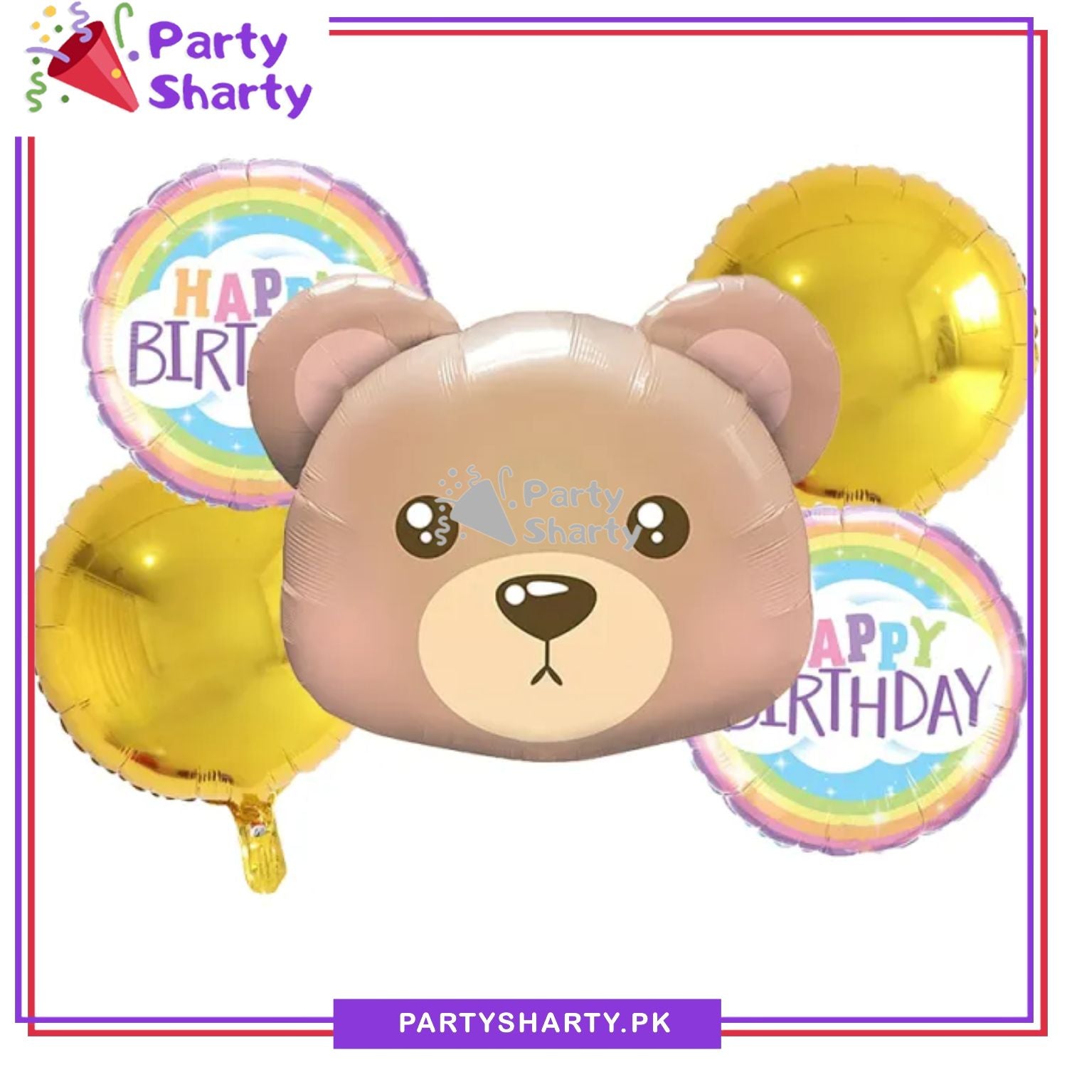 D-2 5pcs/Set Teddy Bear Head Foil Balloon For Teddy Bear Theme Party Decoration And Celebration