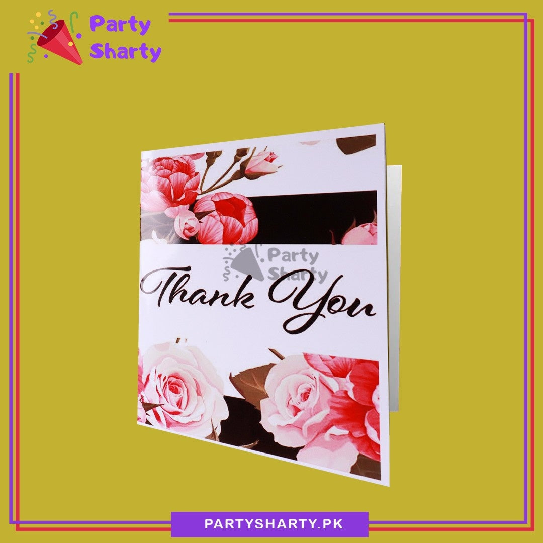 Thank You With Pink Flowers Printed Greeting Card