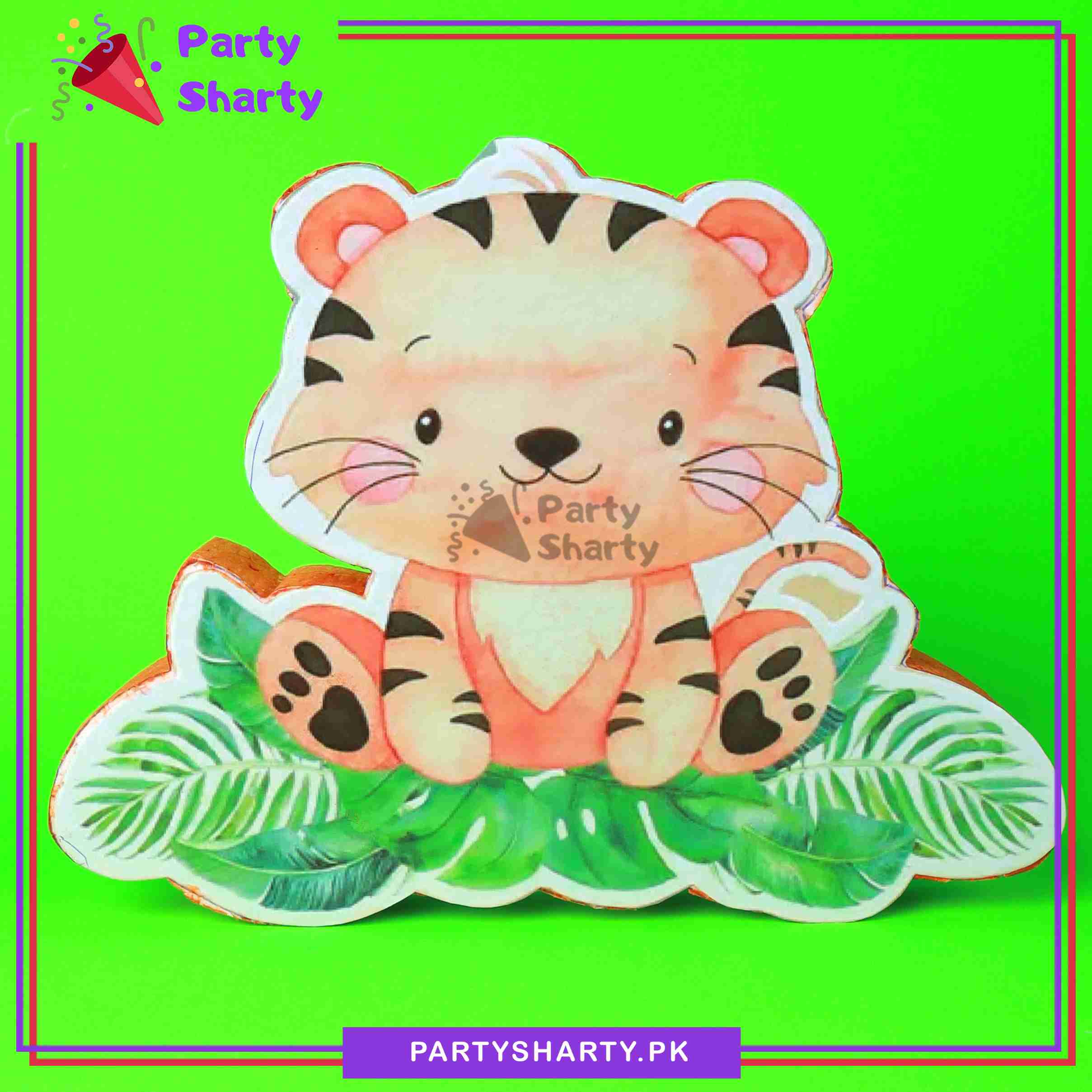 Tiger with Leaves Thermocol Standee For Jungle / Safari Theme Based Birthday Celebration and Party Decoration