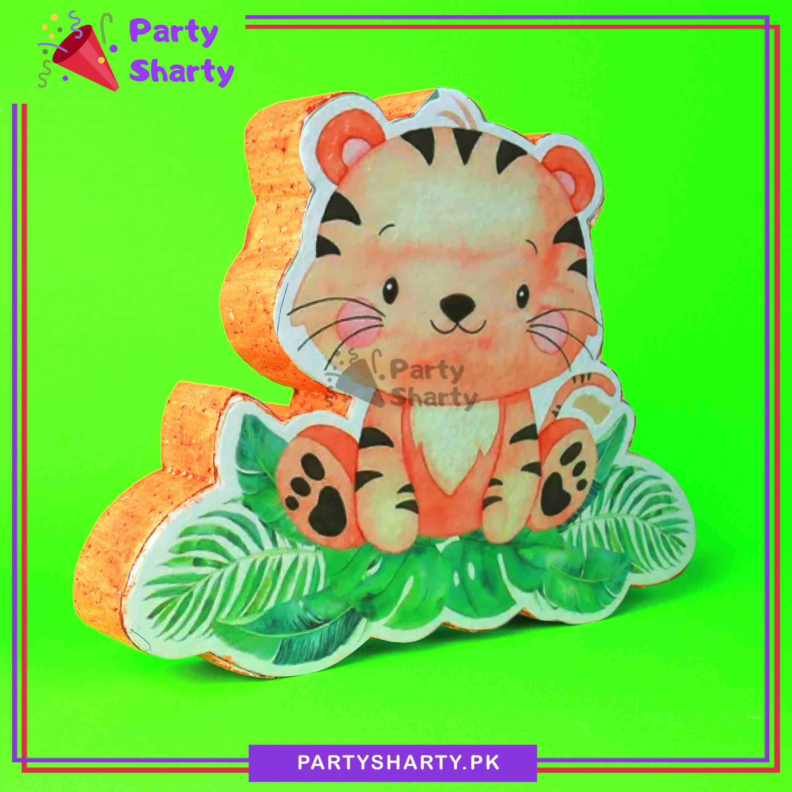 Tiger with Leaves Thermocol Standee For Jungle / Safari Theme Based Birthday Celebration and Party Decoration
