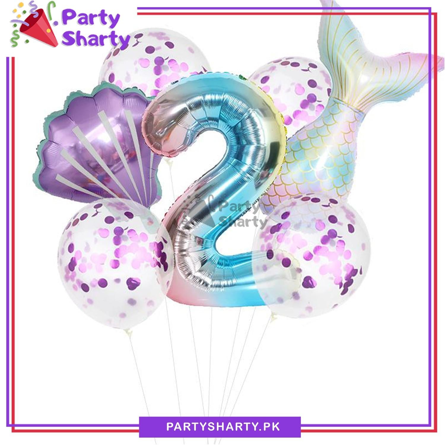 7Pcs/set Gradient Color Mermaid Number Foil Balloon Party Decoration